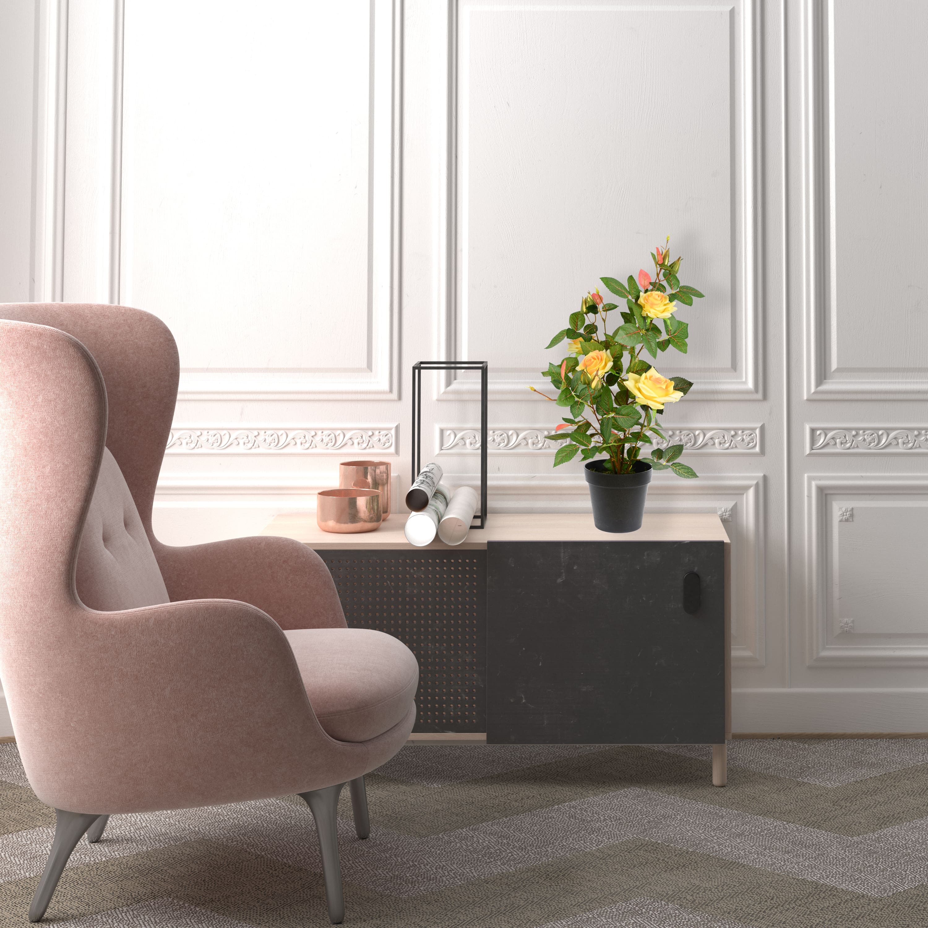 21" Artificial Yellow Rose Plant in Pot