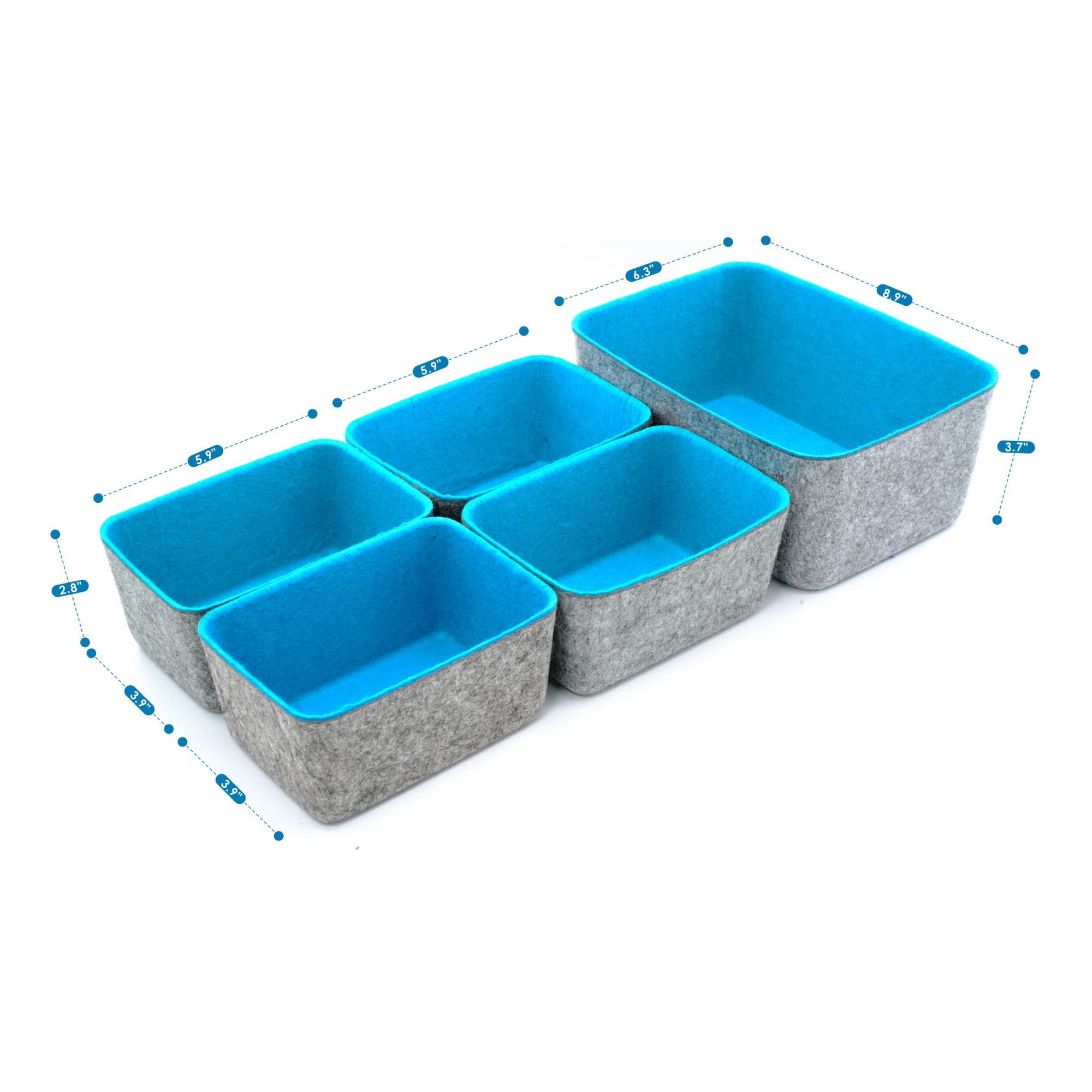 Welaxy Felt 5 Piece Drawer Organizer Bins