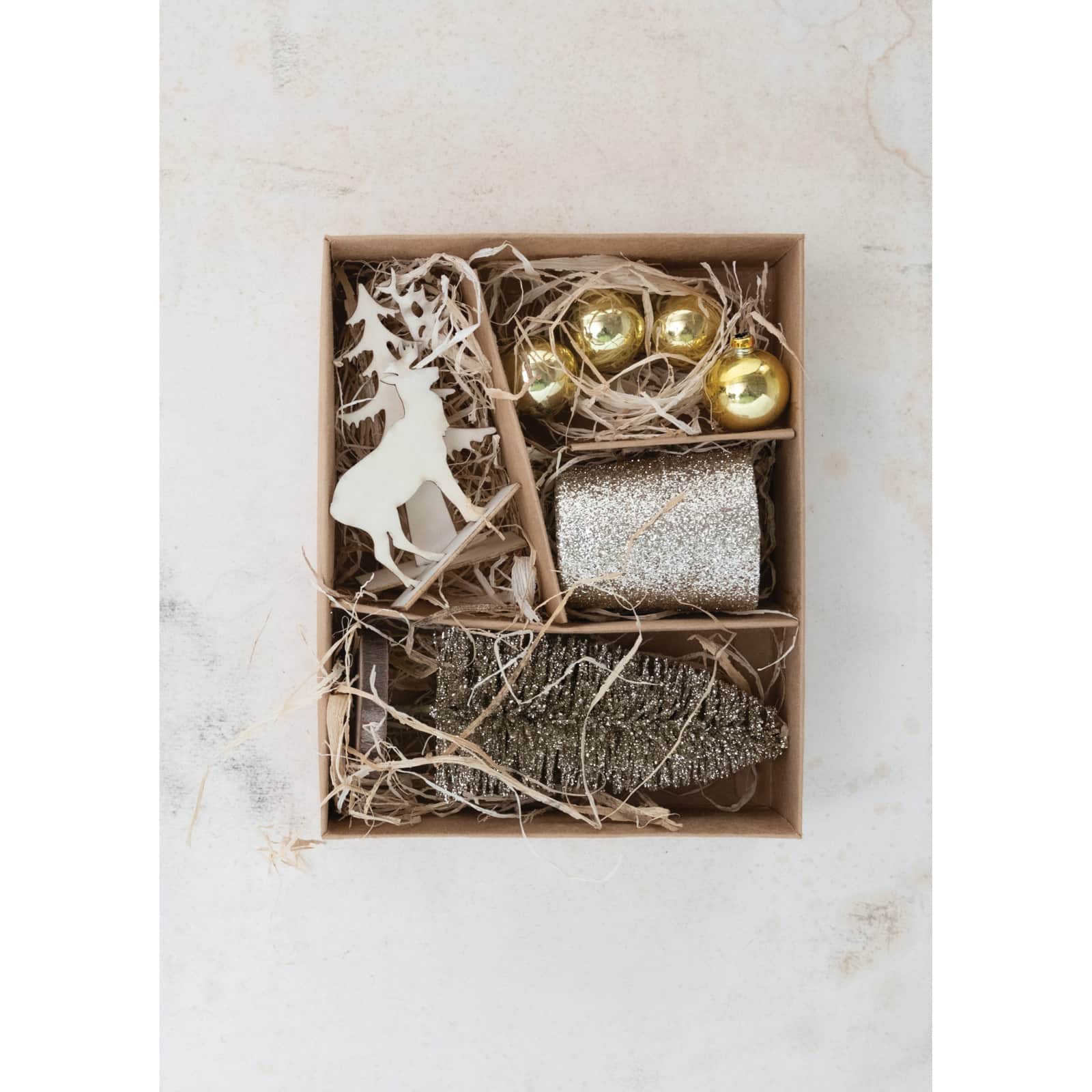 Hello Honey&#xAE; 8 Piece Gold Christmas Ornaments, Candle &#x26; Woodland Icons Candle Garden Kit