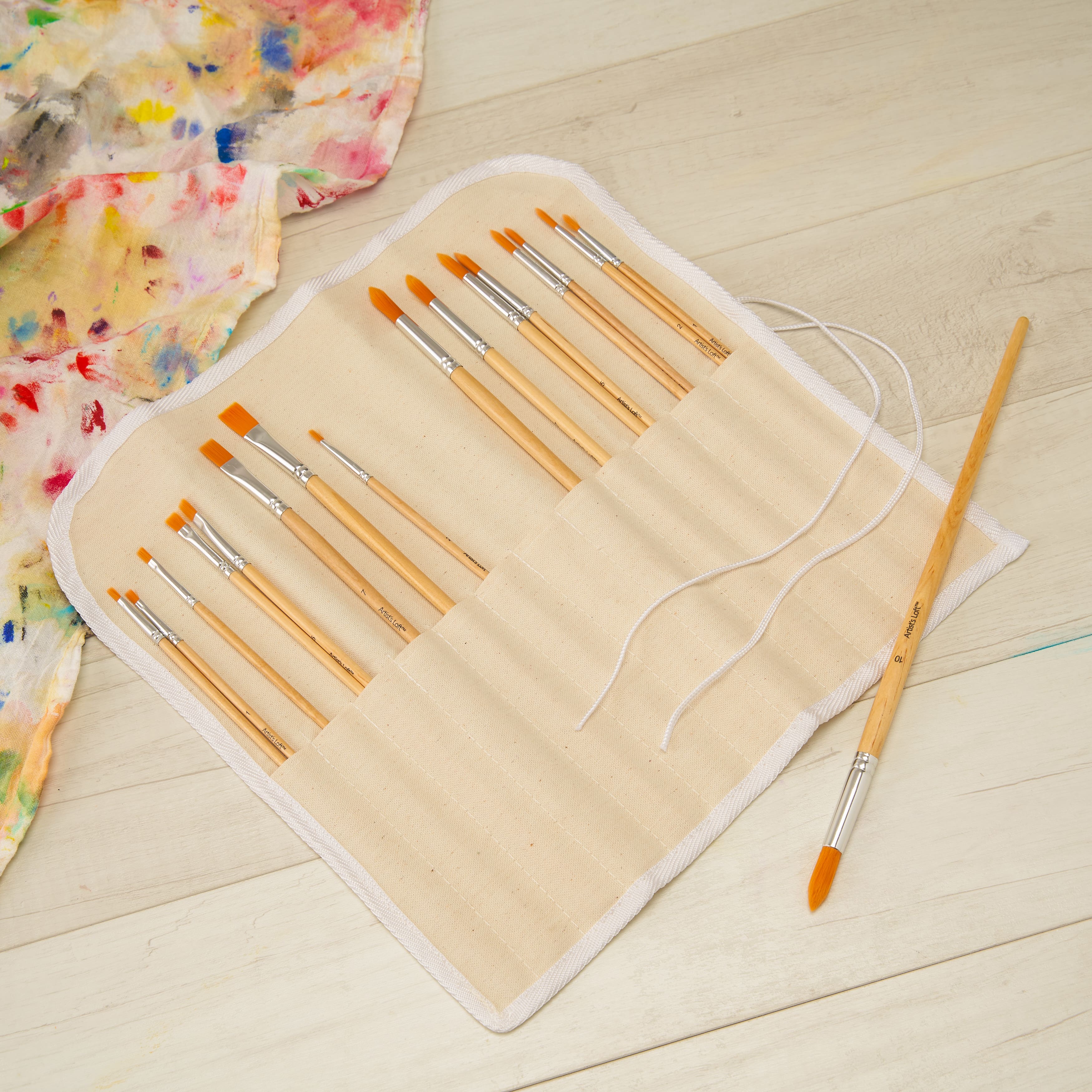 12 Pack: Long Handle Gold Synthetic Paintbrush Set by Artist&#x27;s Loft&#xAE; Necessities&#x2122;