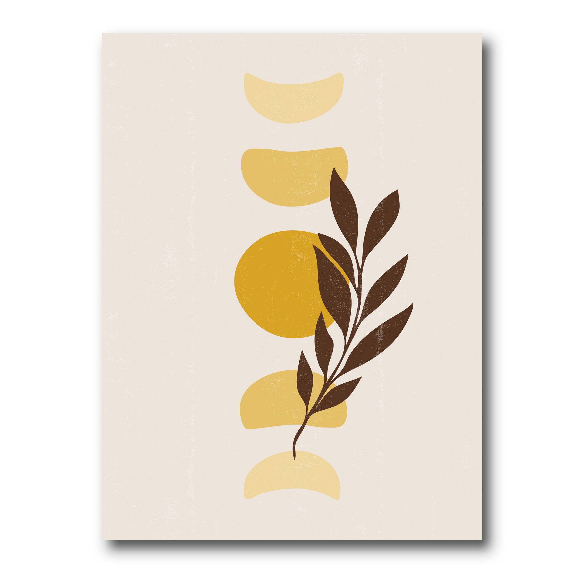 Designart - Abstract Geometrical Sun and Moon With Leaf VII - Modern Canvas Wall Art Print