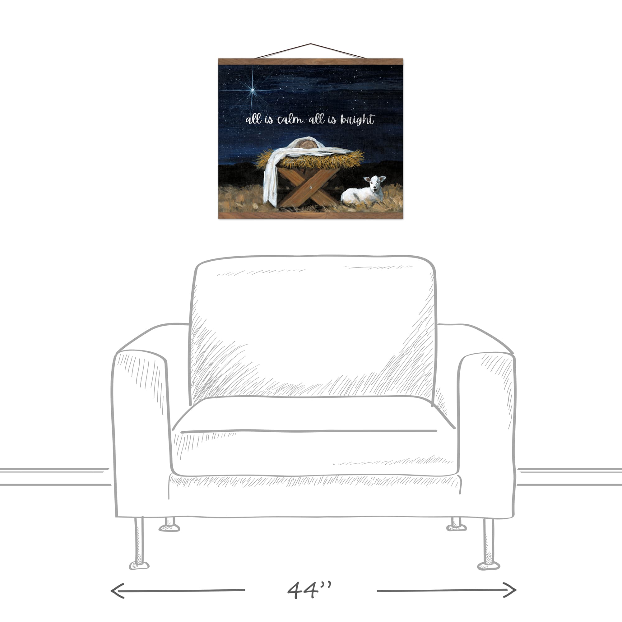 All is Calm All is Bright Nativity Teak Hanging Canvas