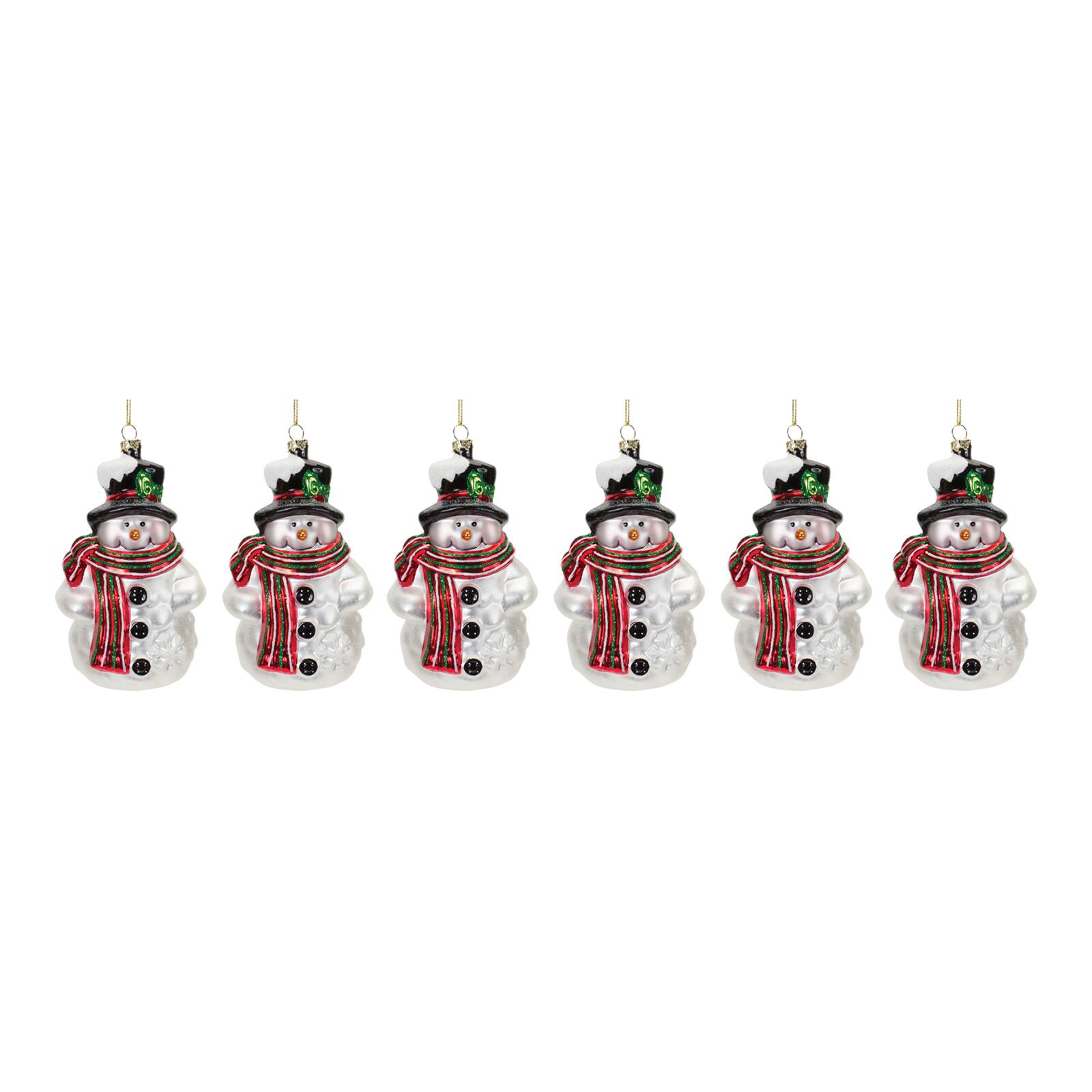 6ct. 5&#x22; Glittered Glass Snowman Ornaments