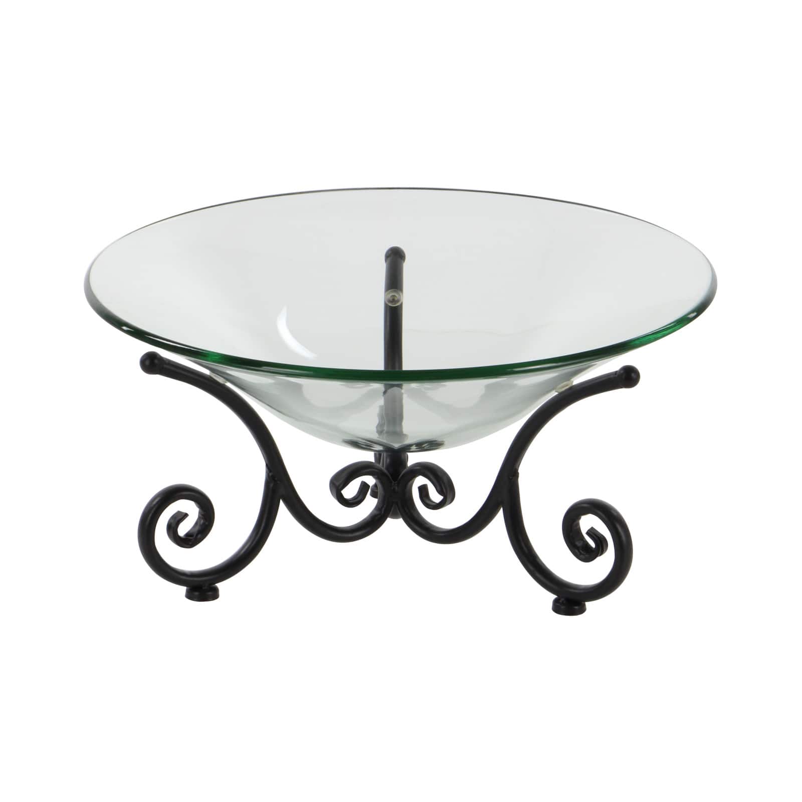 Clear Glass and Metal Traditional Serving Bowl, 8" x 17" x 17"