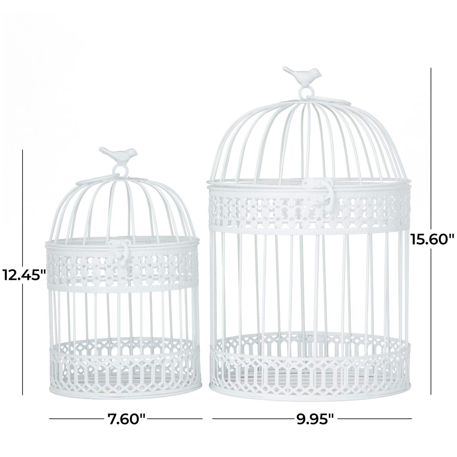 White Metal Country cottage Birdcage, Set of 2&#x22; 16&#x22;, 12&#x22;