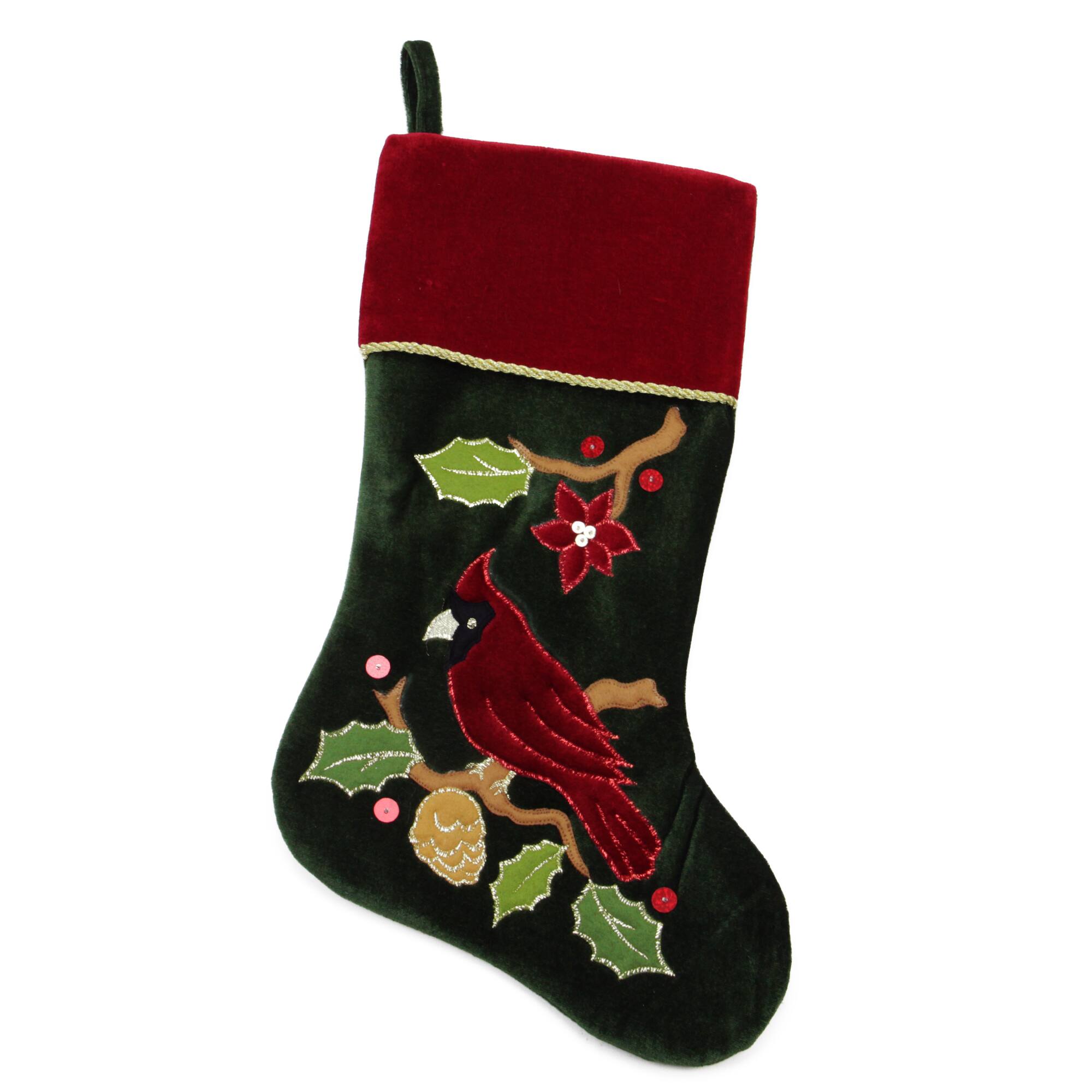 20" Cardinal Applique Christmas Stocking