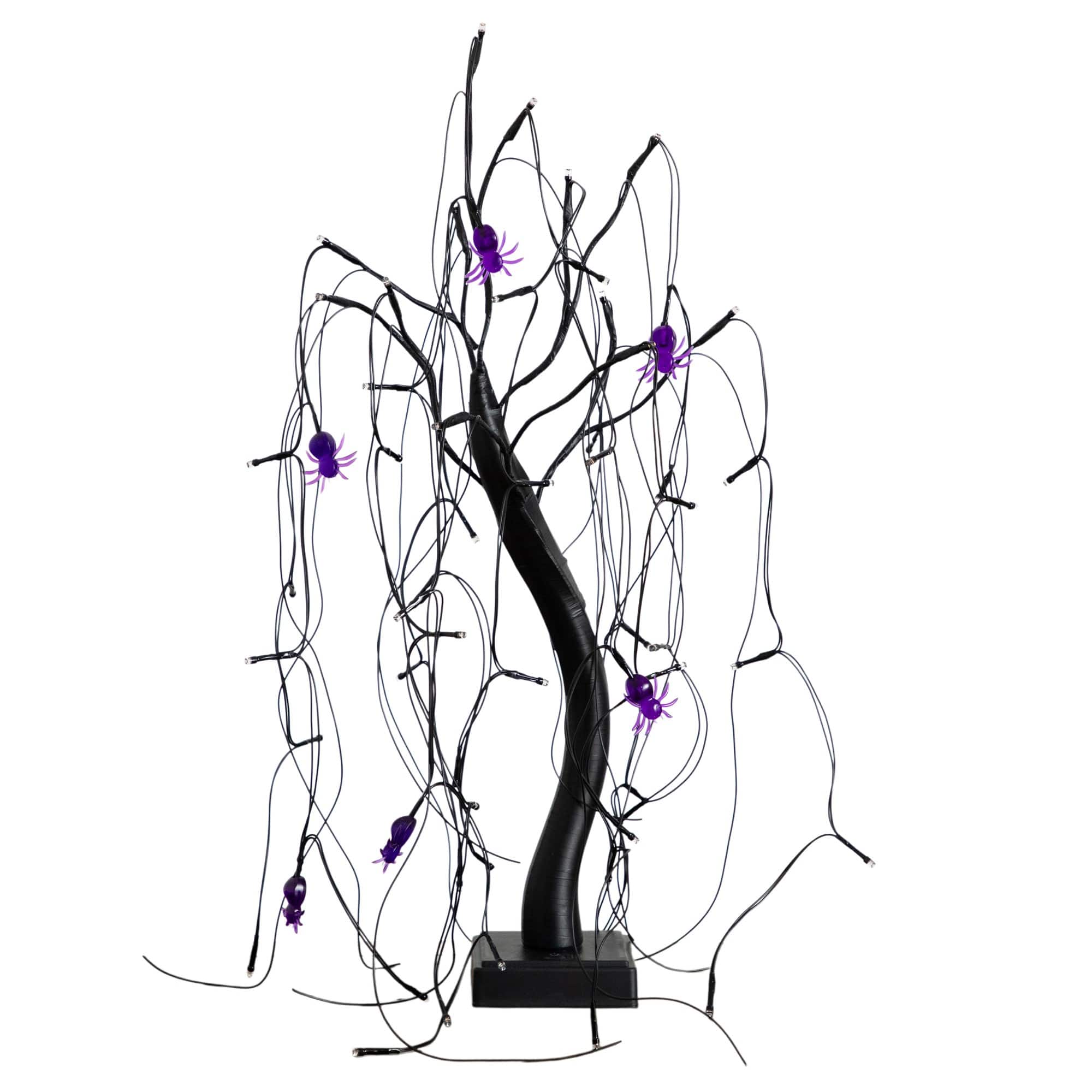 2ft. Pre-Lit Halloween Artificial Black Spooky Spider Willow Tree with 60 Orange &#x26; Purple LED Lights