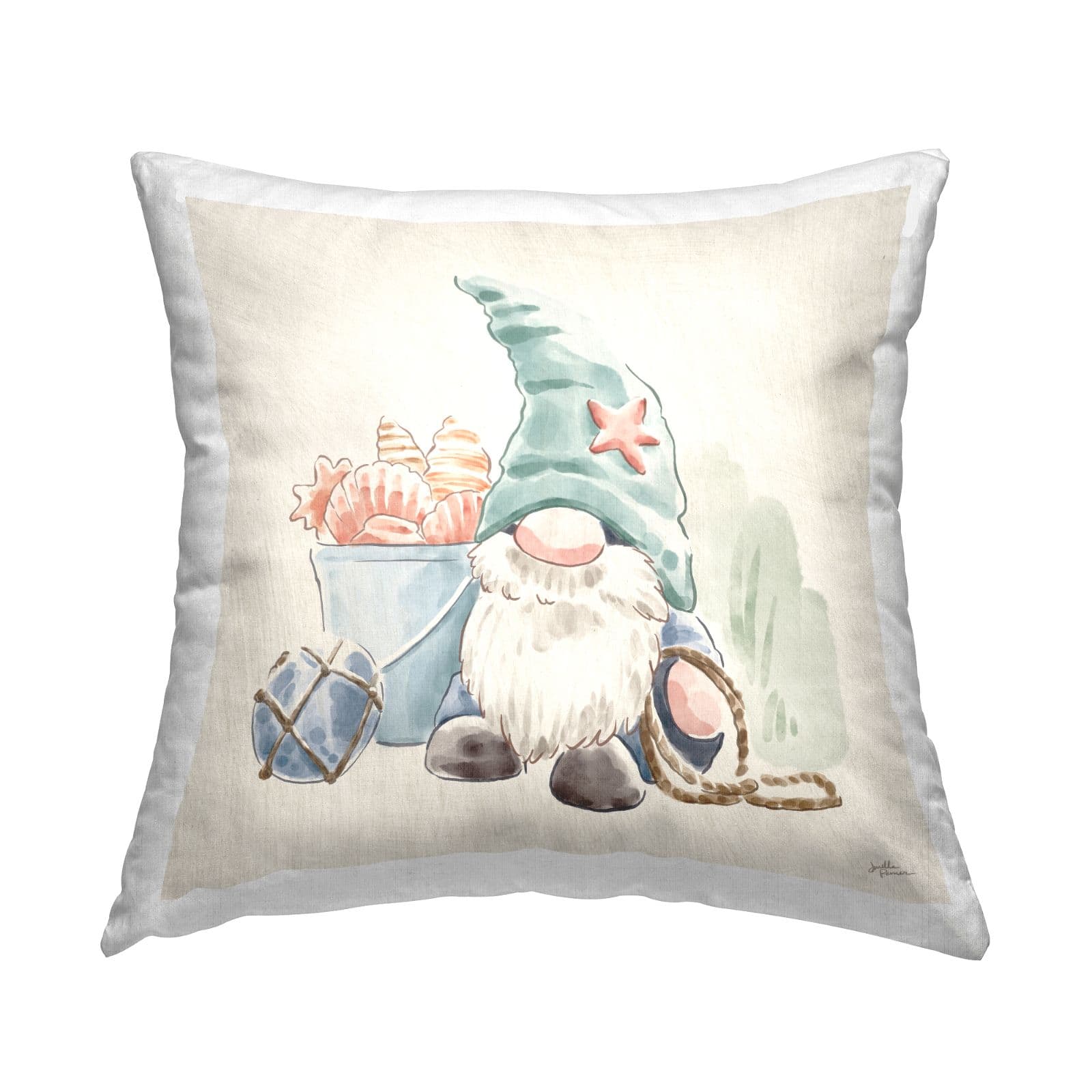 Stupell Industries Summertime Gnome Nautical Beach Shells Throw Pillow 18" x 18"