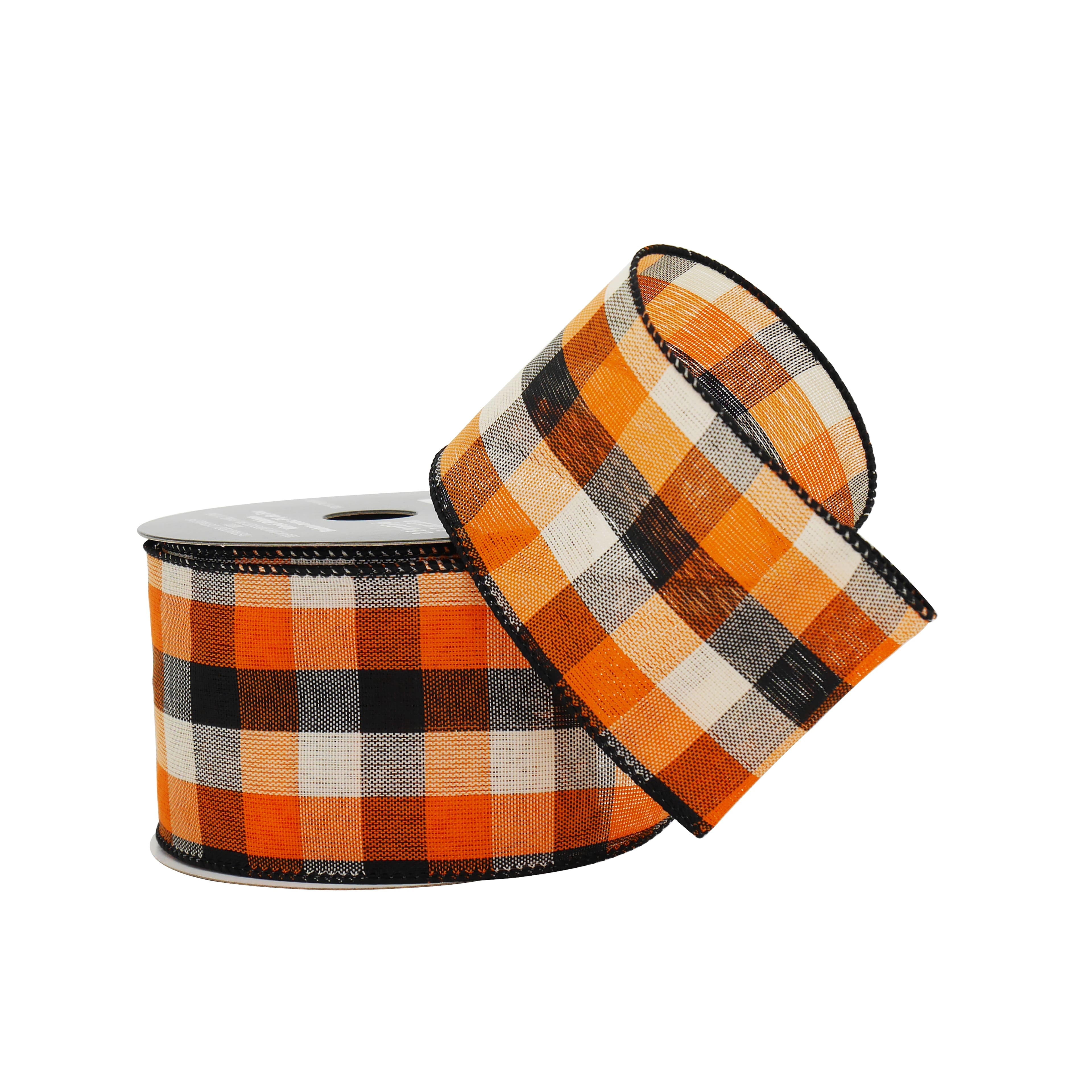 2.5&#x22; x 20ft. Navy &#x26; Orange Plaid Wired Ribbon by Celebrate It&#xAE; Halloween