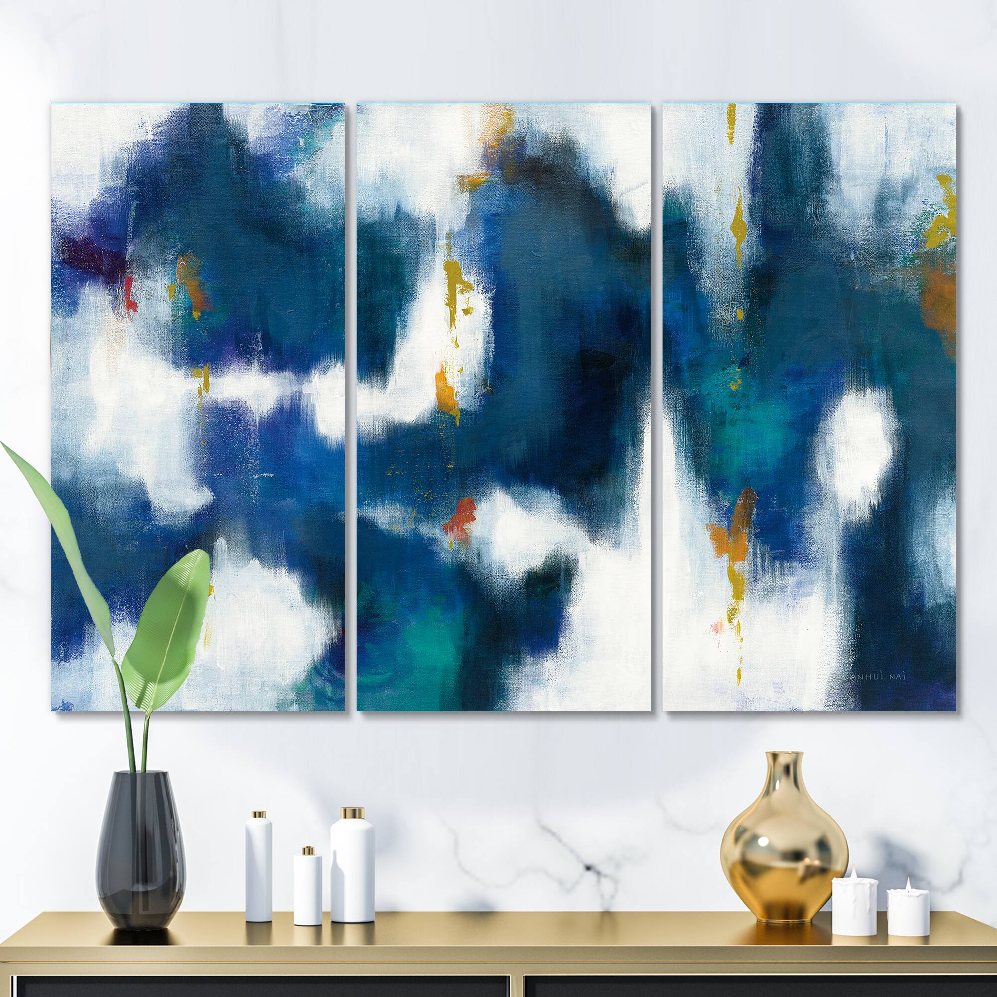 Designart - Blue Glam Texture II - Contemporary Canvas Art