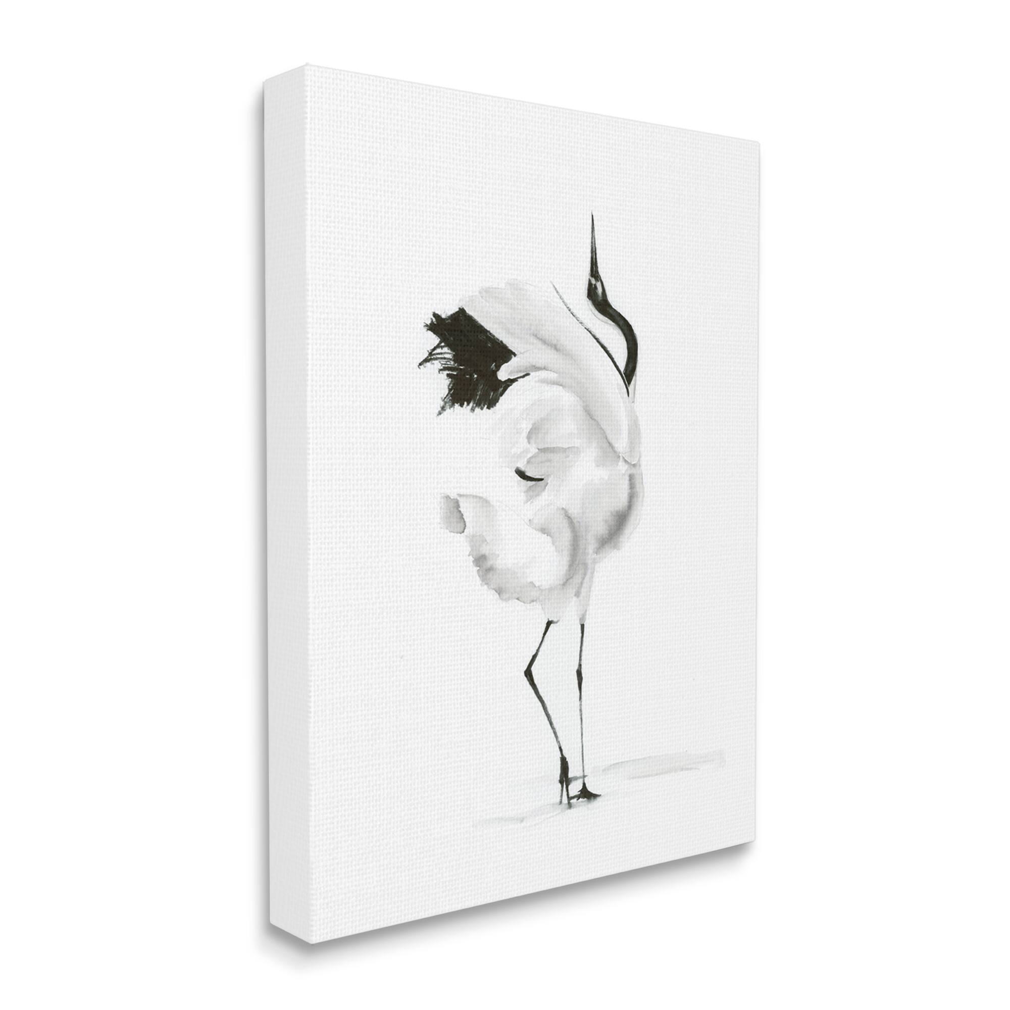 Stupell Industries Dancing Crane Minimal Black White Bird Pose Canvas Wall Art