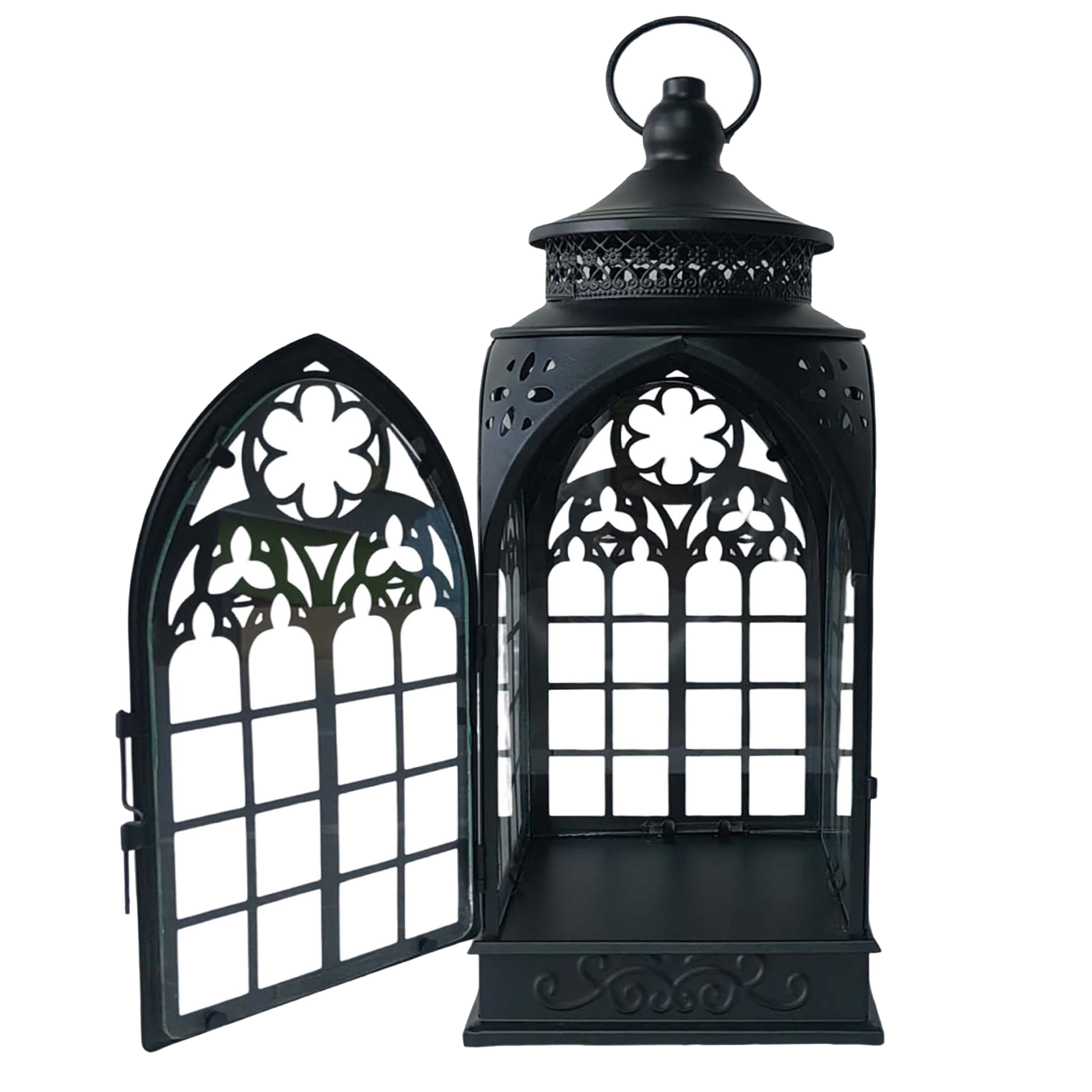 15.25&#x22; Black Cathedral Metal &#x26; Glass Lantern by Ashland&#xAE;