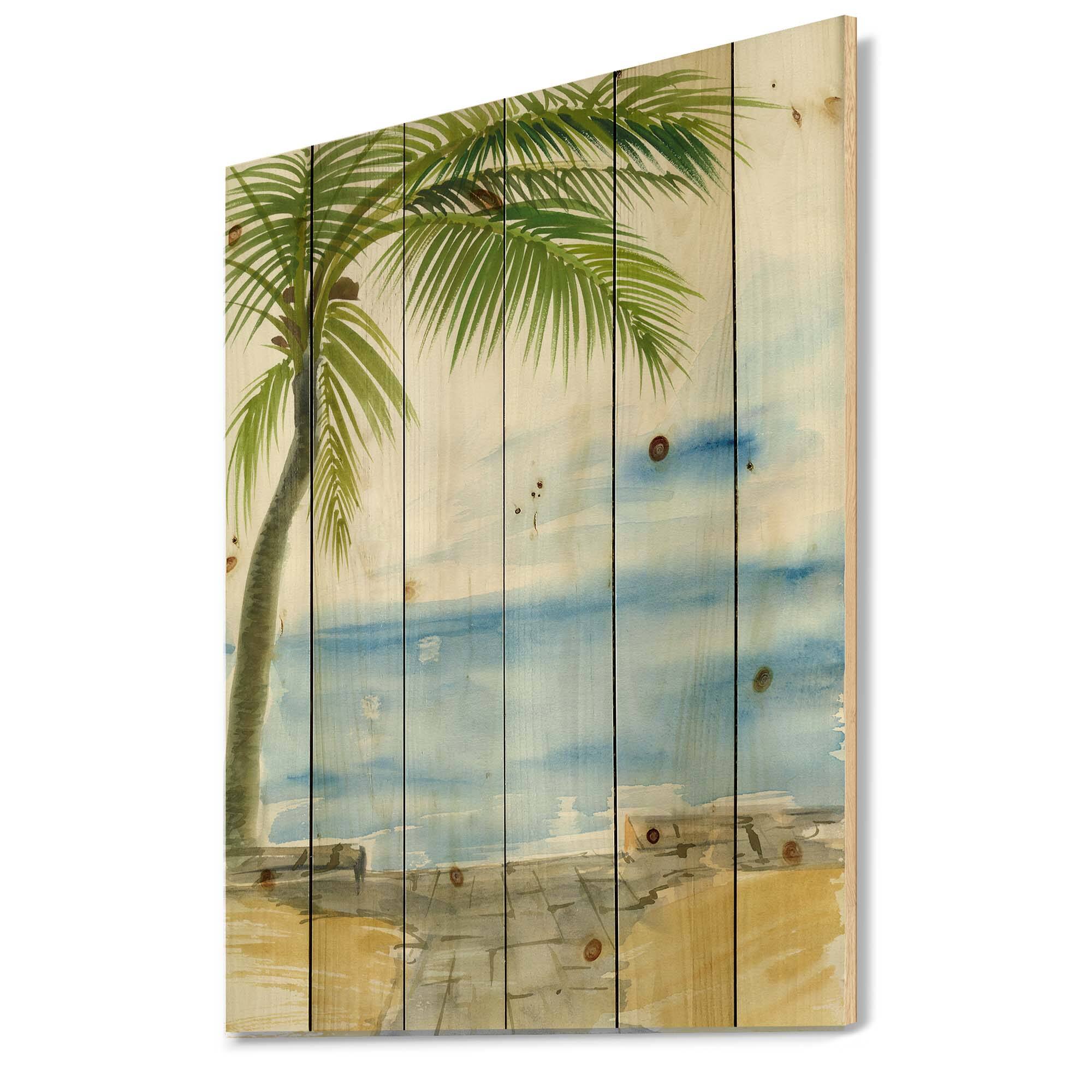 Designart - Palm Beach Resort At Dawn II - Nautical & Coastal Print on Natural Pine Wood
