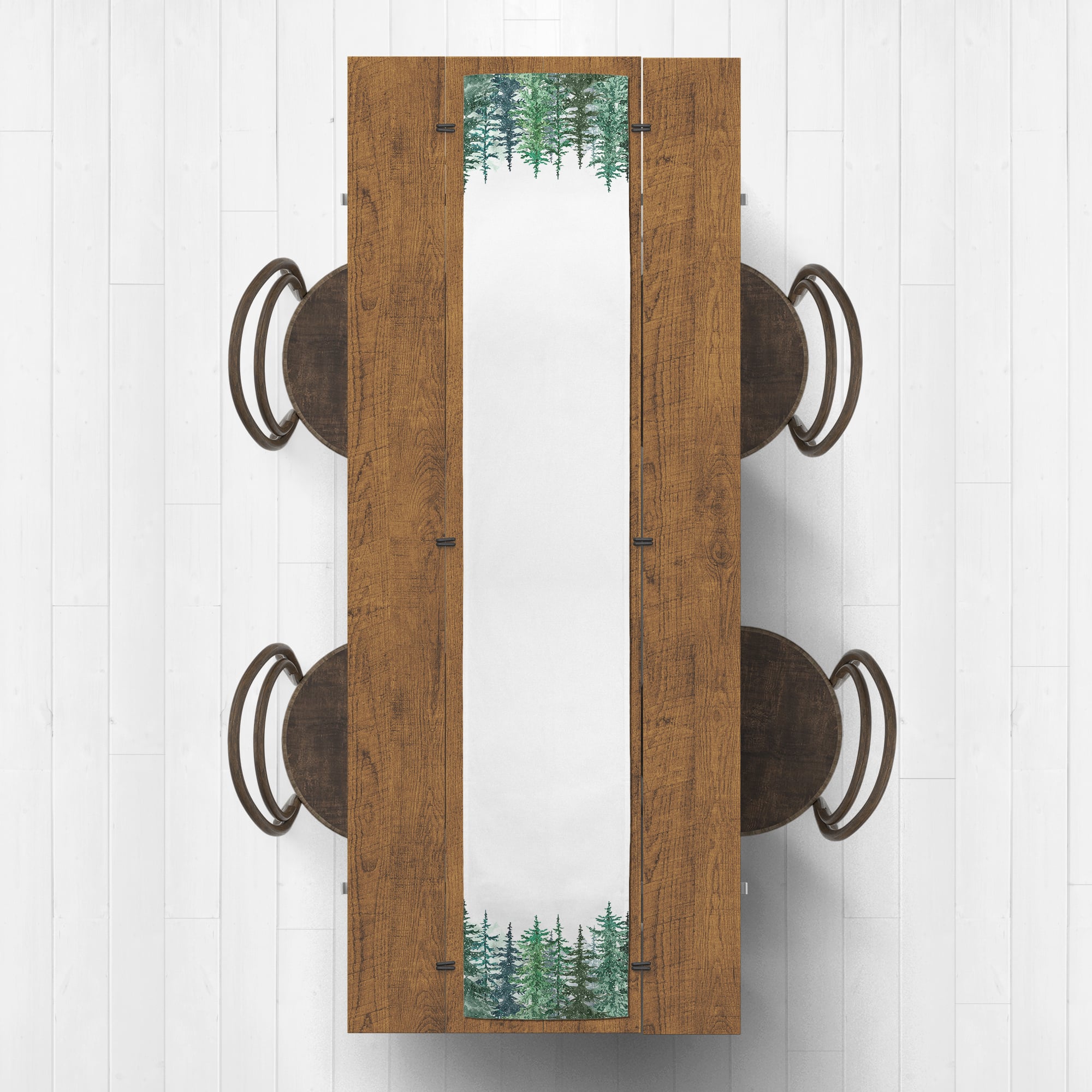 72" Winter Watercolor Pine Forest Poly Twill Table Runner