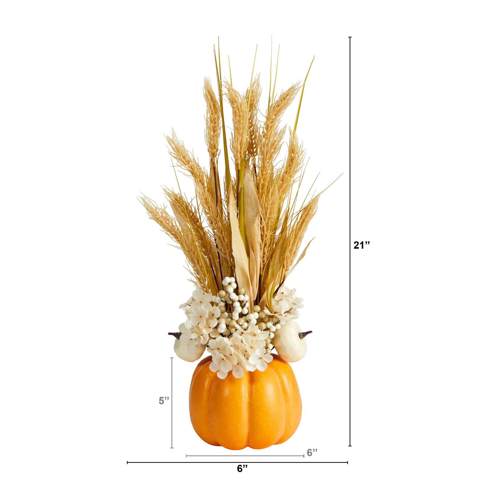 21&#x22; Dried Wheat And Pumpkin Fall Arrangement In Pumpkin Vase