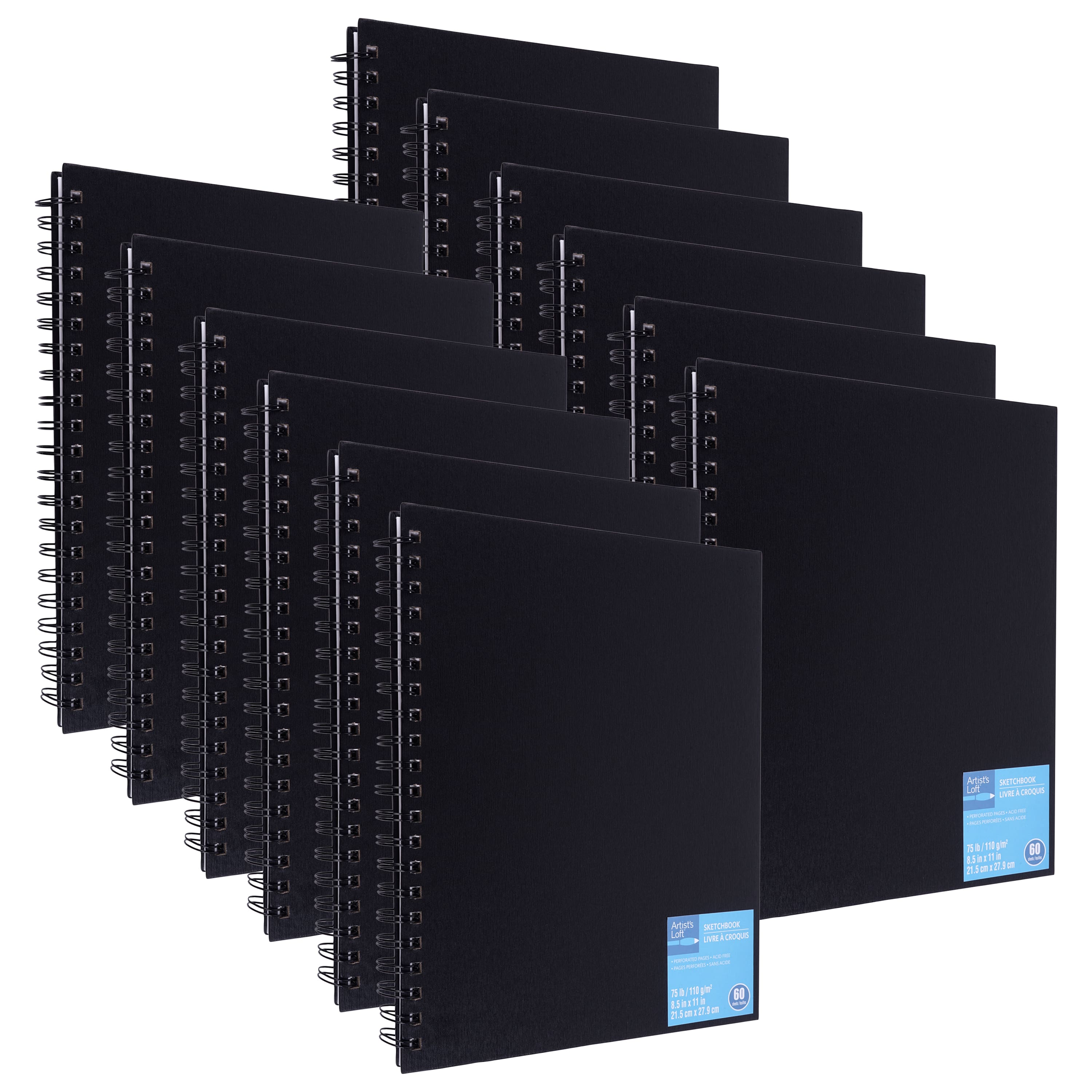 12 Pack: Black Wirebound Sketchbook by Artist's Loft™, 8.5" x 11"
