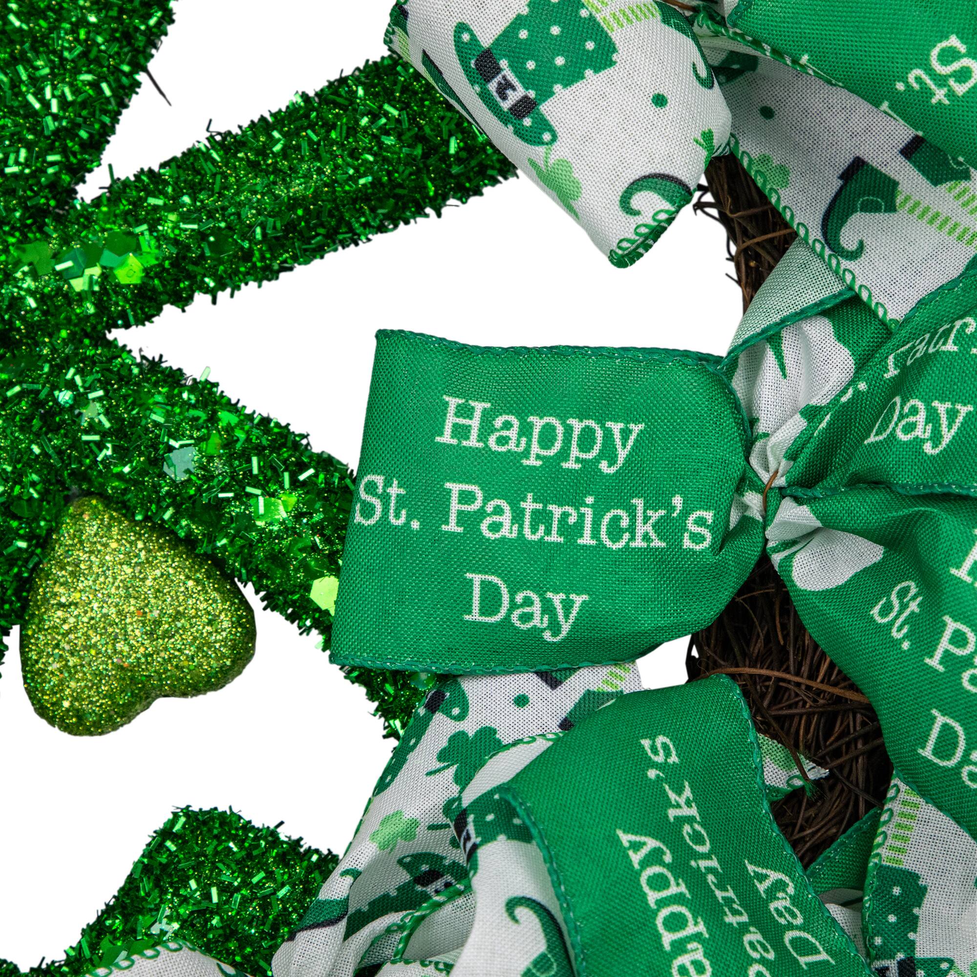 Shamrocks and Ribbons St. Patrick's Day Wreath 24" Unlit