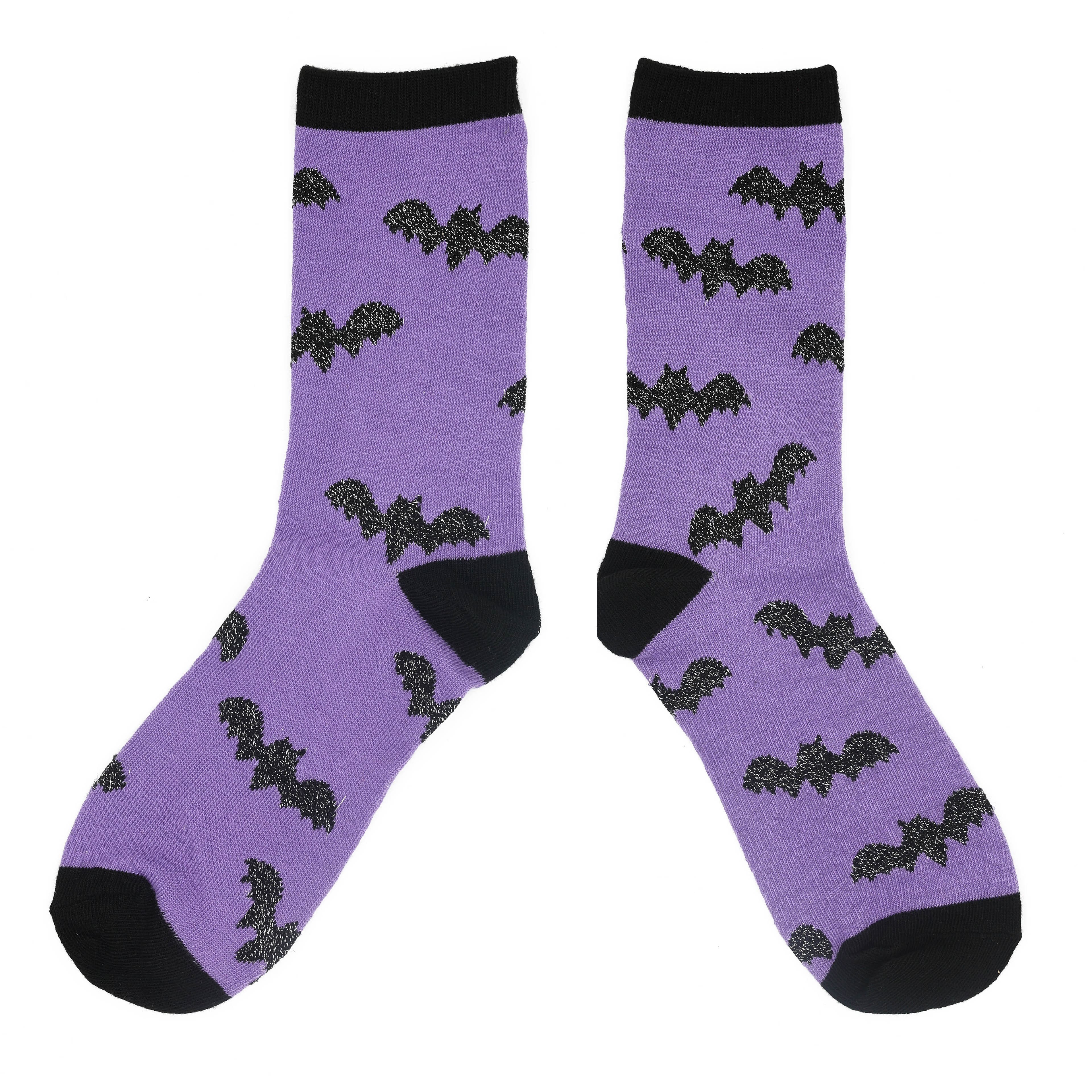 Purple &#x26; Black Bat Crew Socks by Celebrate It&#x2122;