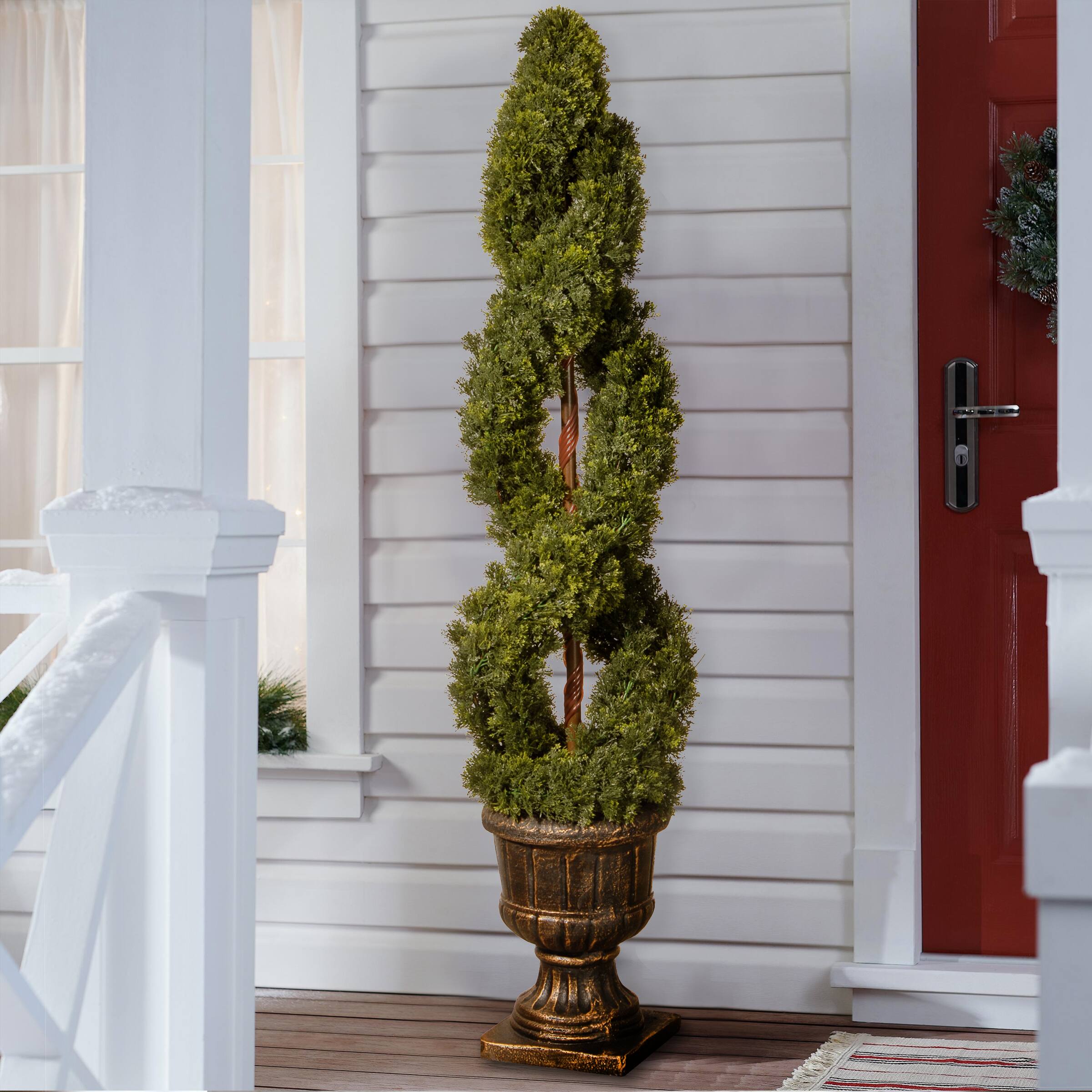 54&#x22; Double Cedar Spiral Tree with Decorative Urn