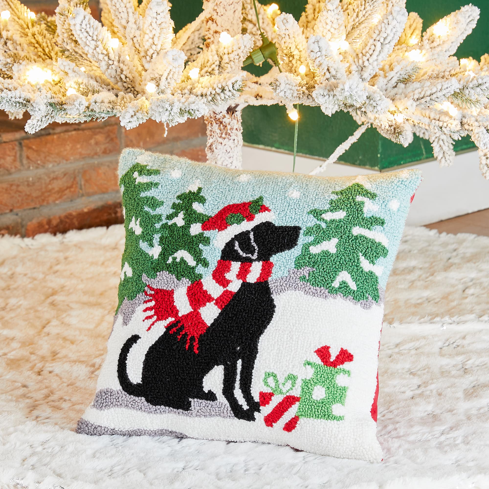 Glitzhome® Hooked Christmas Dog Throw Pillow