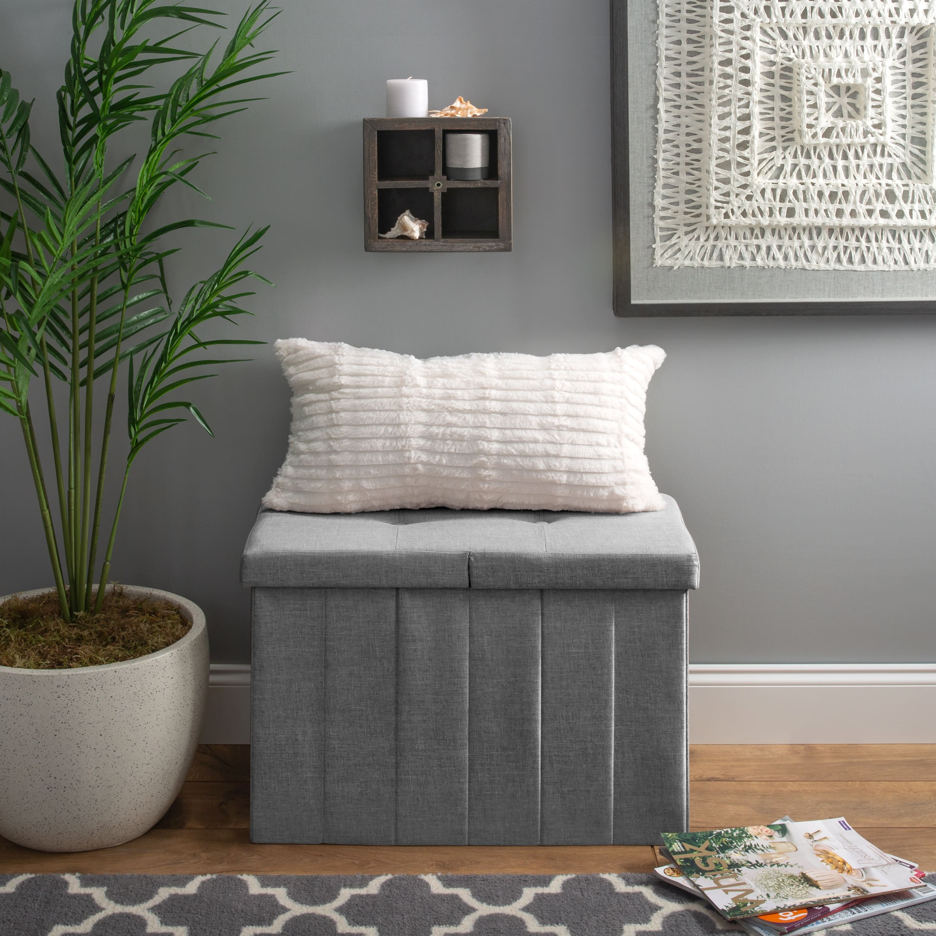 Simplify Gray Collapsible Flip Top Hamper Ottoman