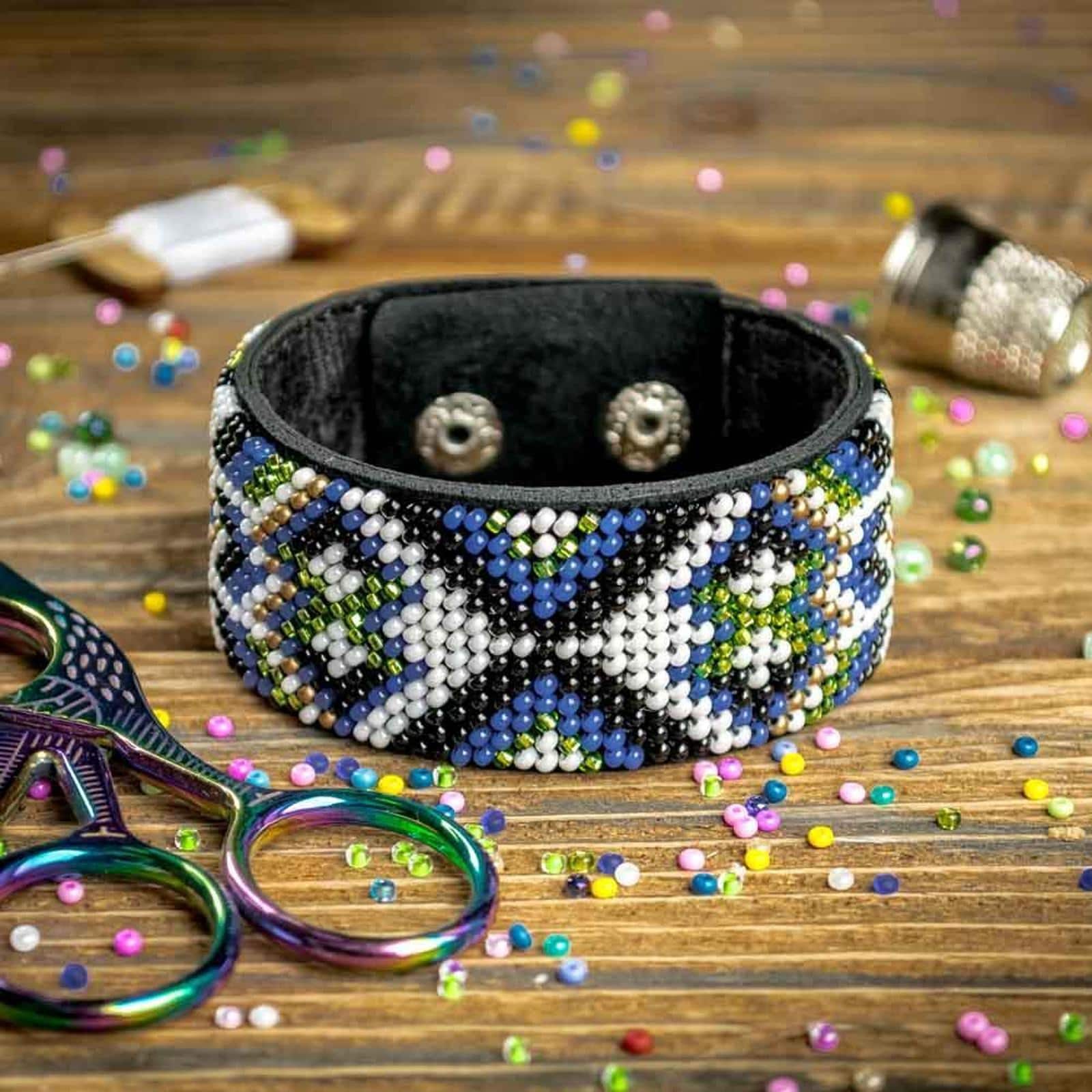 Wonderland Crafts Blue Bead Artificial Leather Embroidery Bracelet Kit