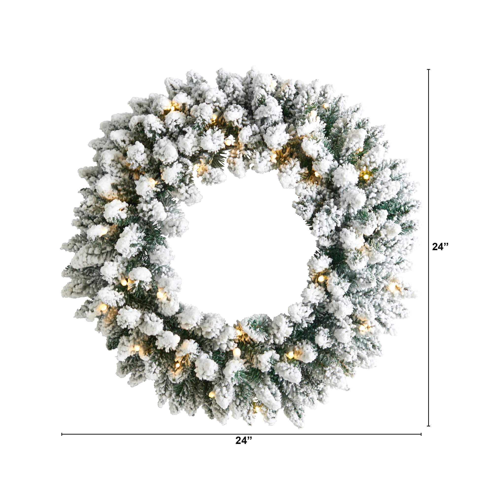 24&#x22; White LED Lights Flocked Artificial Christmas Wreath
