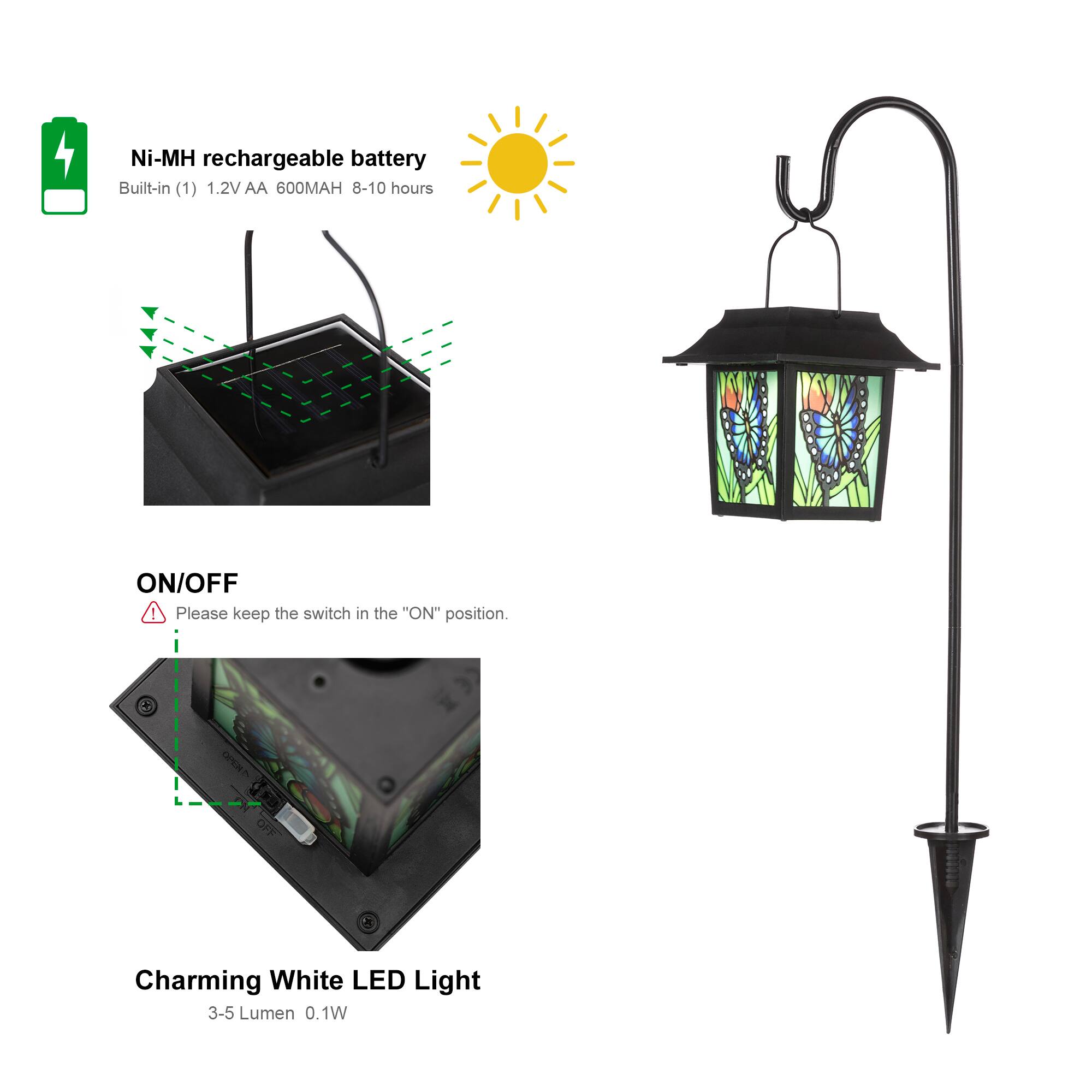 Glitzhome® 30" Solar Powered Butterfly Pattern Garden Lamp with Stakes, 2ct.