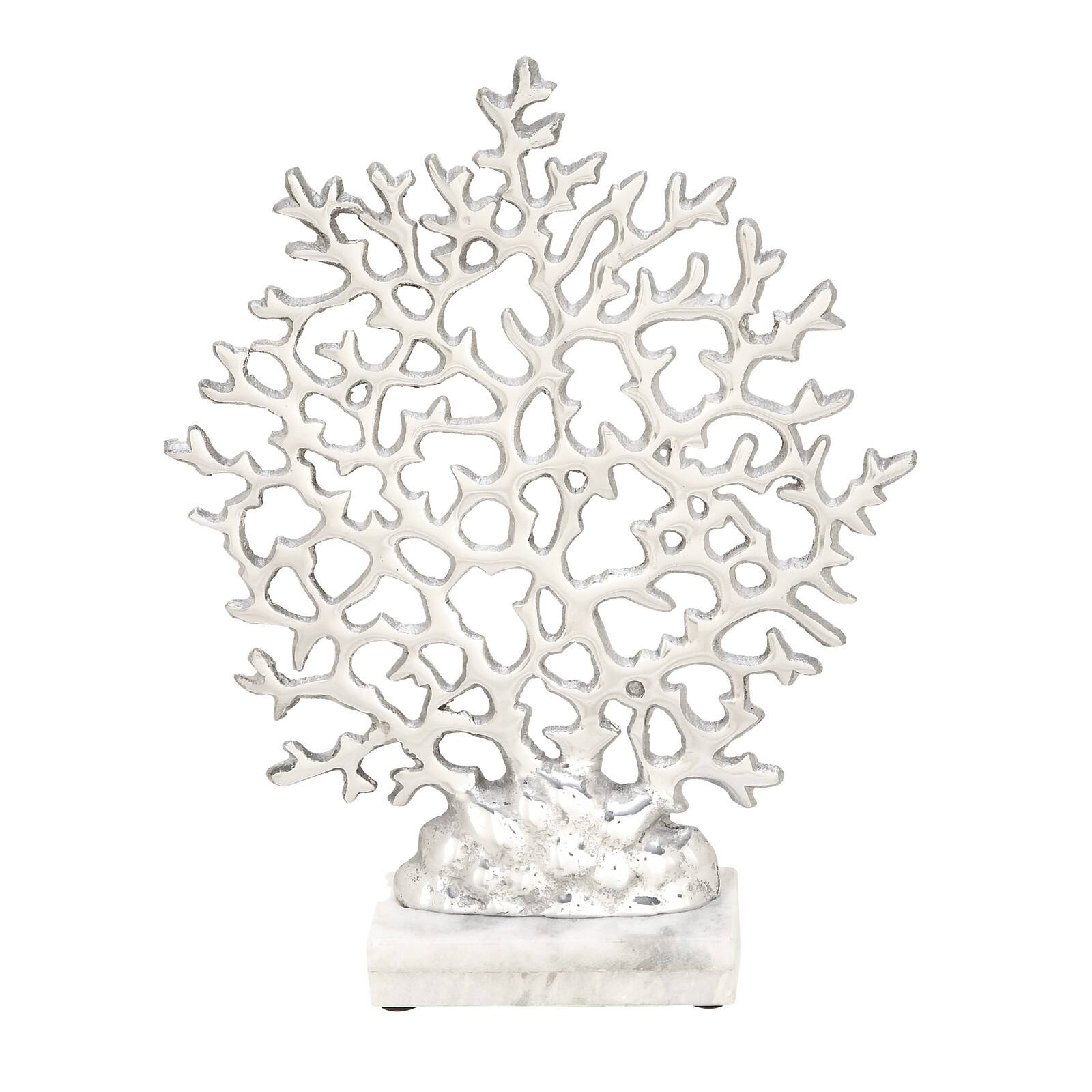 15&#x22; Silver Aluminum &#x26; Marble Coral Sculpture