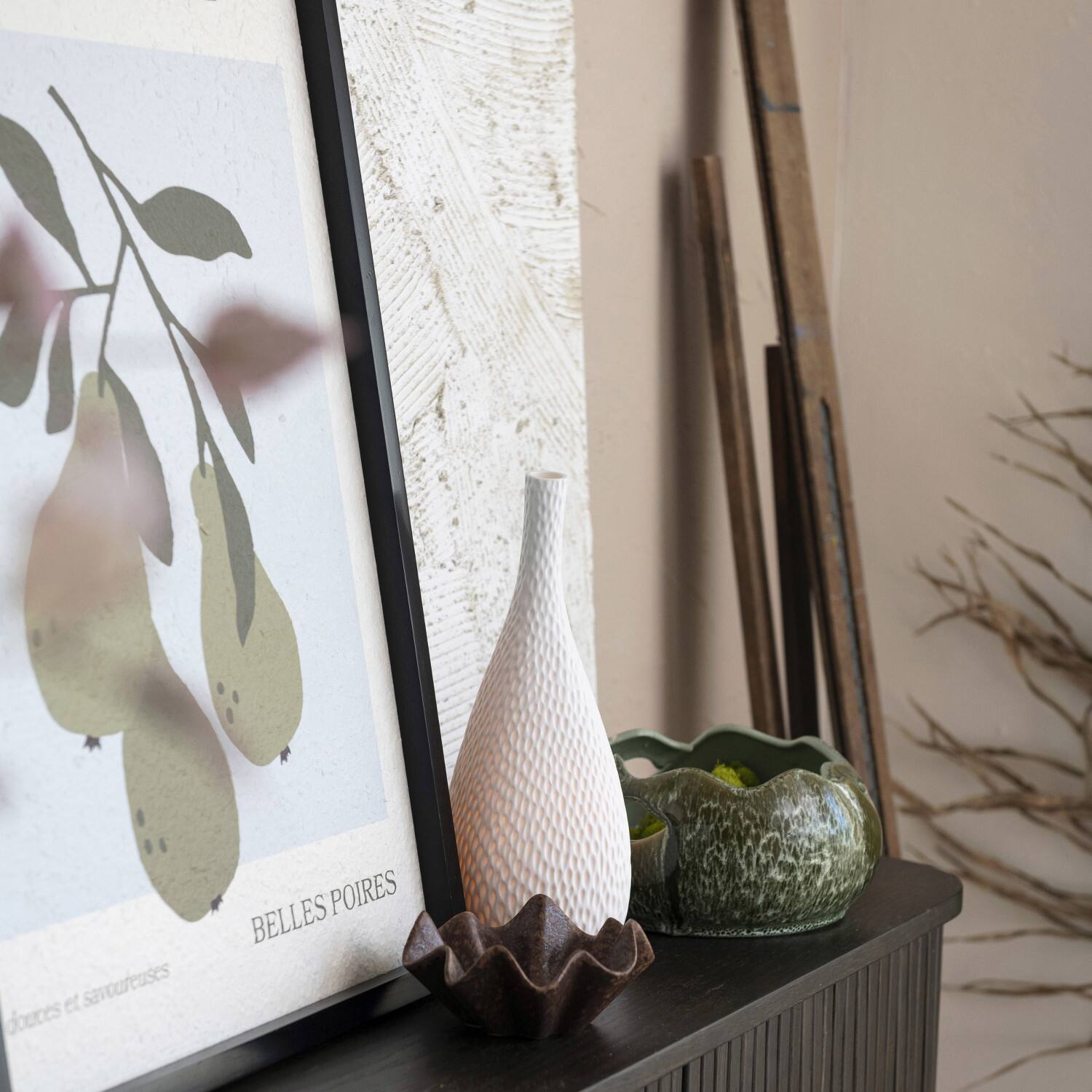 Hello Honey® 27.5" Pear Design Framed Textured Paper Wall Decoration