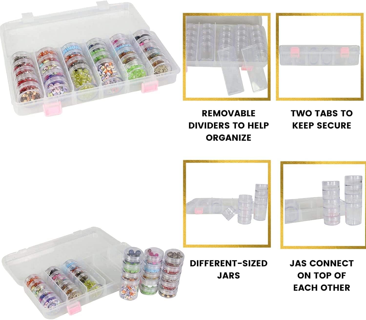 Everything Mary Large Plastic Bead Storage Box with 28 Jars