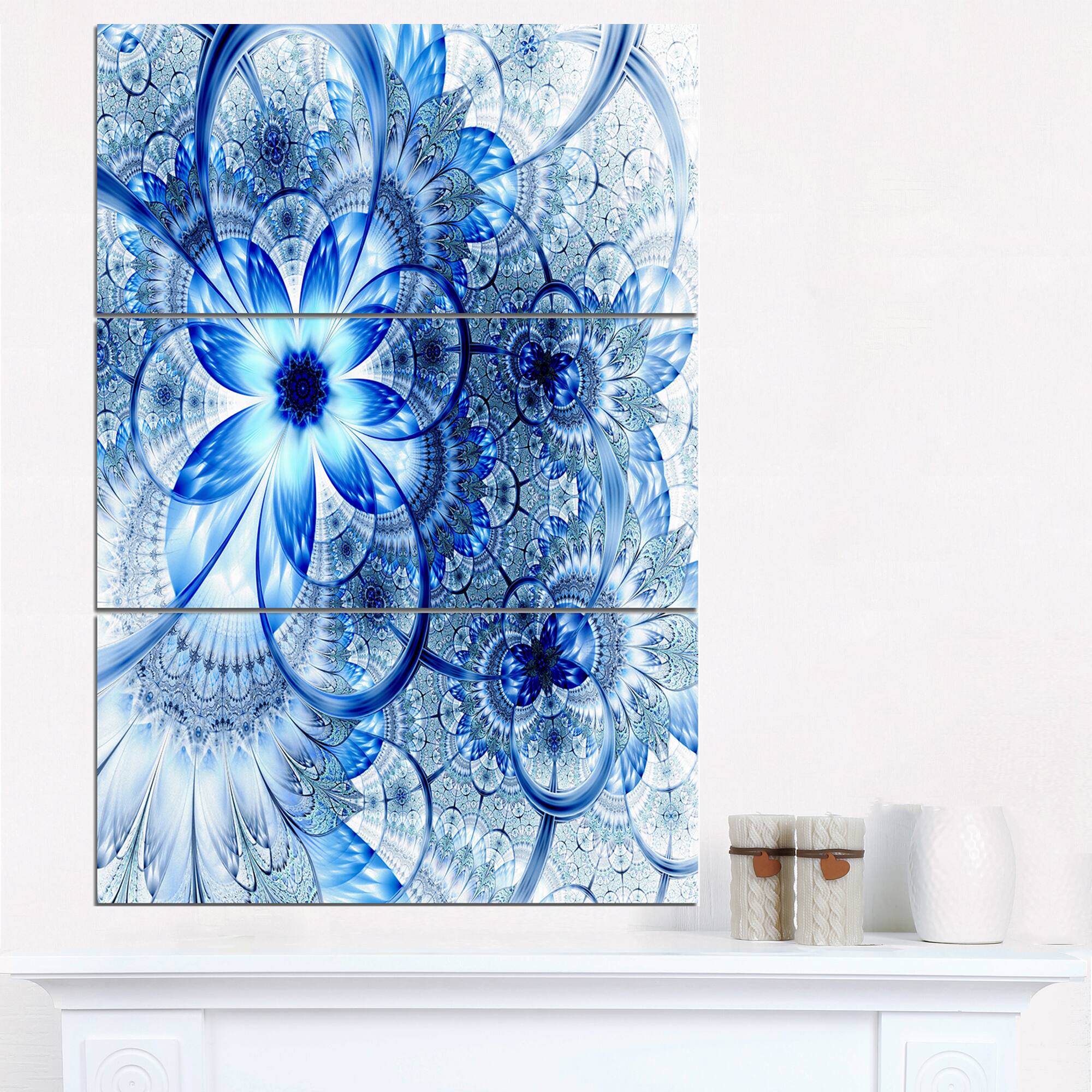 Designart - Dark Blue Flower Pattern Design - Floral Art Canvas Print