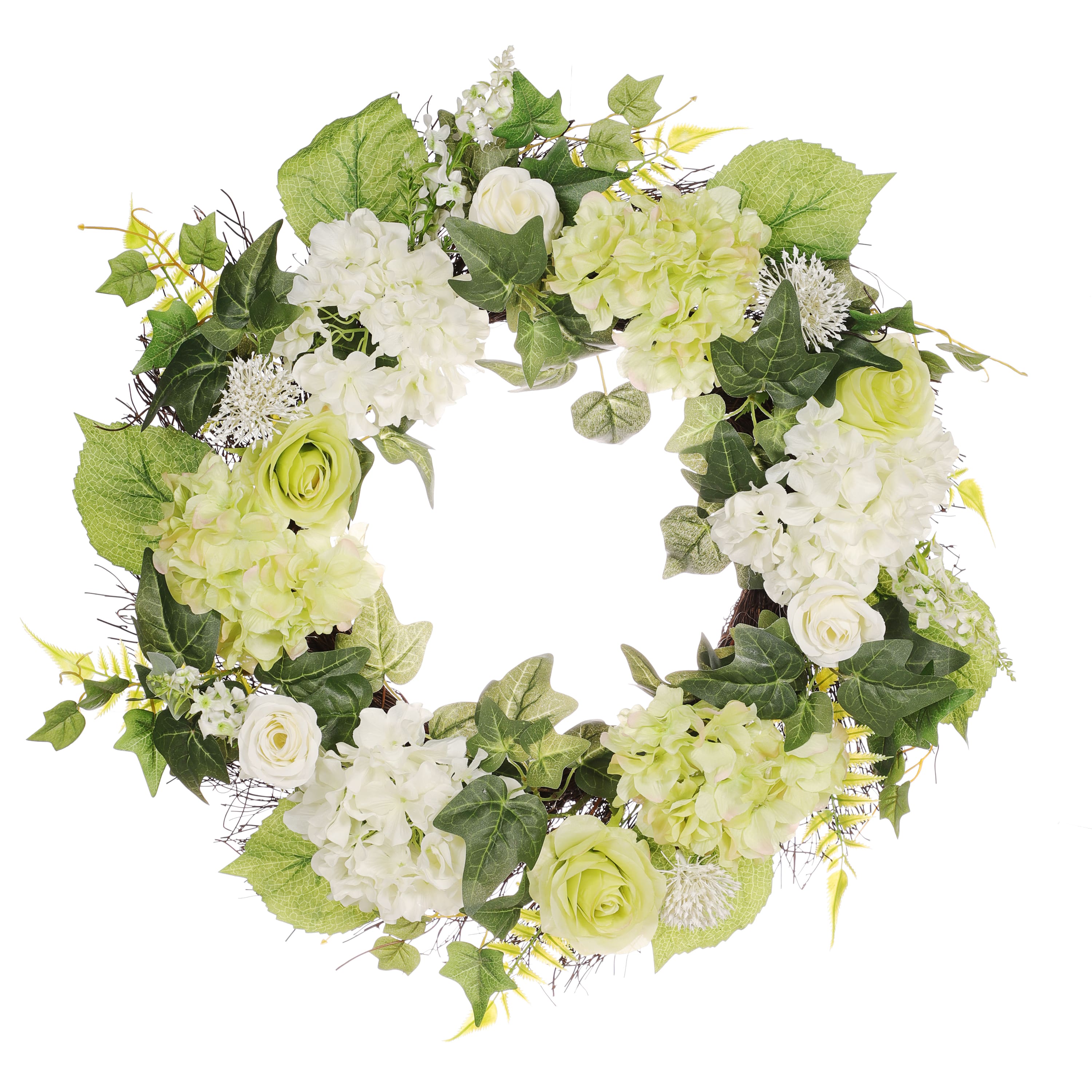 24" White Spring Hydrangea & Rose Wreath