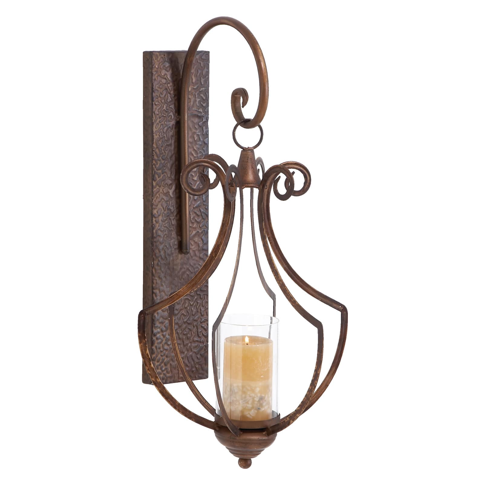 Bronze Iron Rustic Candle Wall Sconce, 25&#x22; x 13&#x22; x 12&#x22;