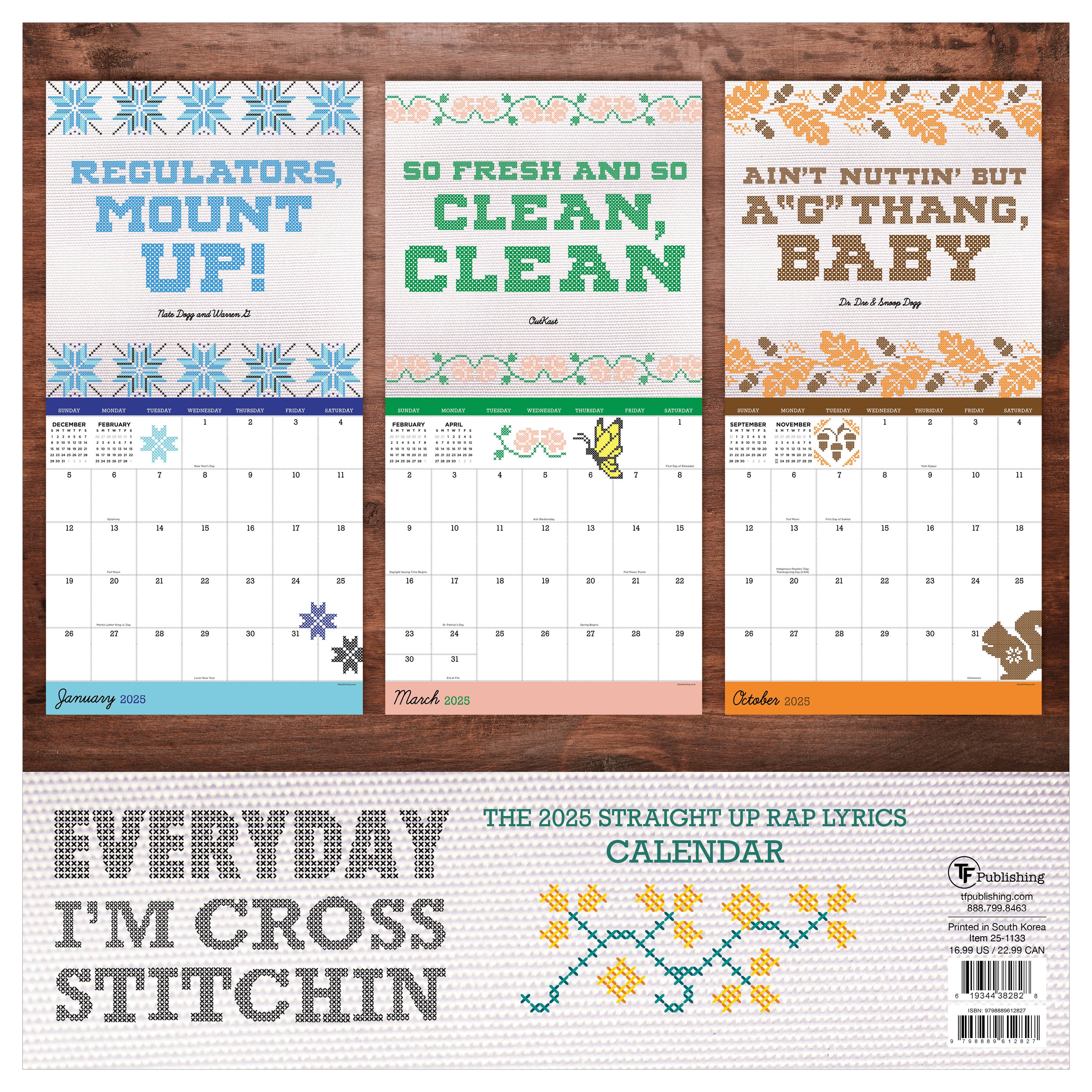 TF Publishing 2025 Cross Stitch Lyrics Wall Calendar