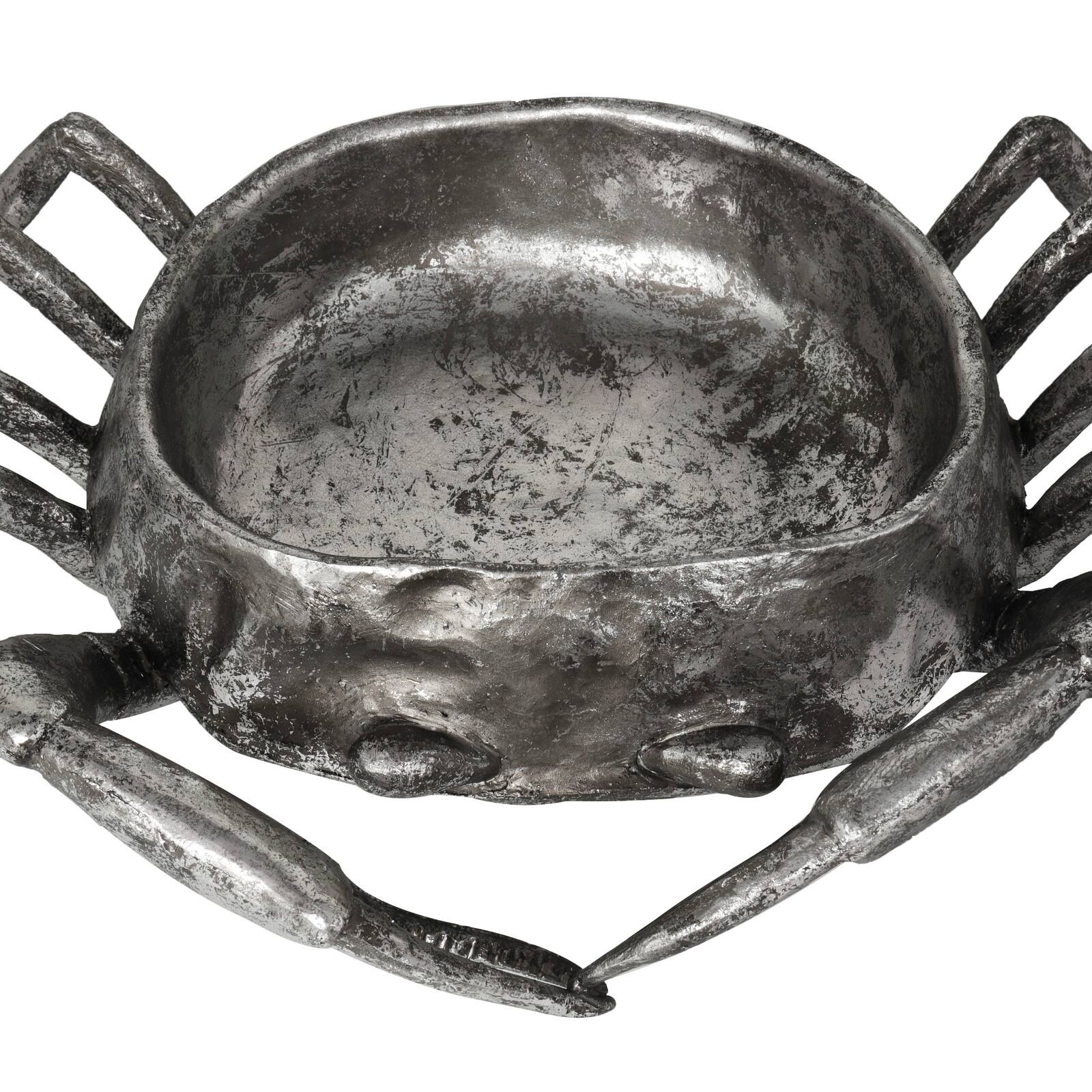 30" Silver Polystone Crab Weathered Decorative Bowl