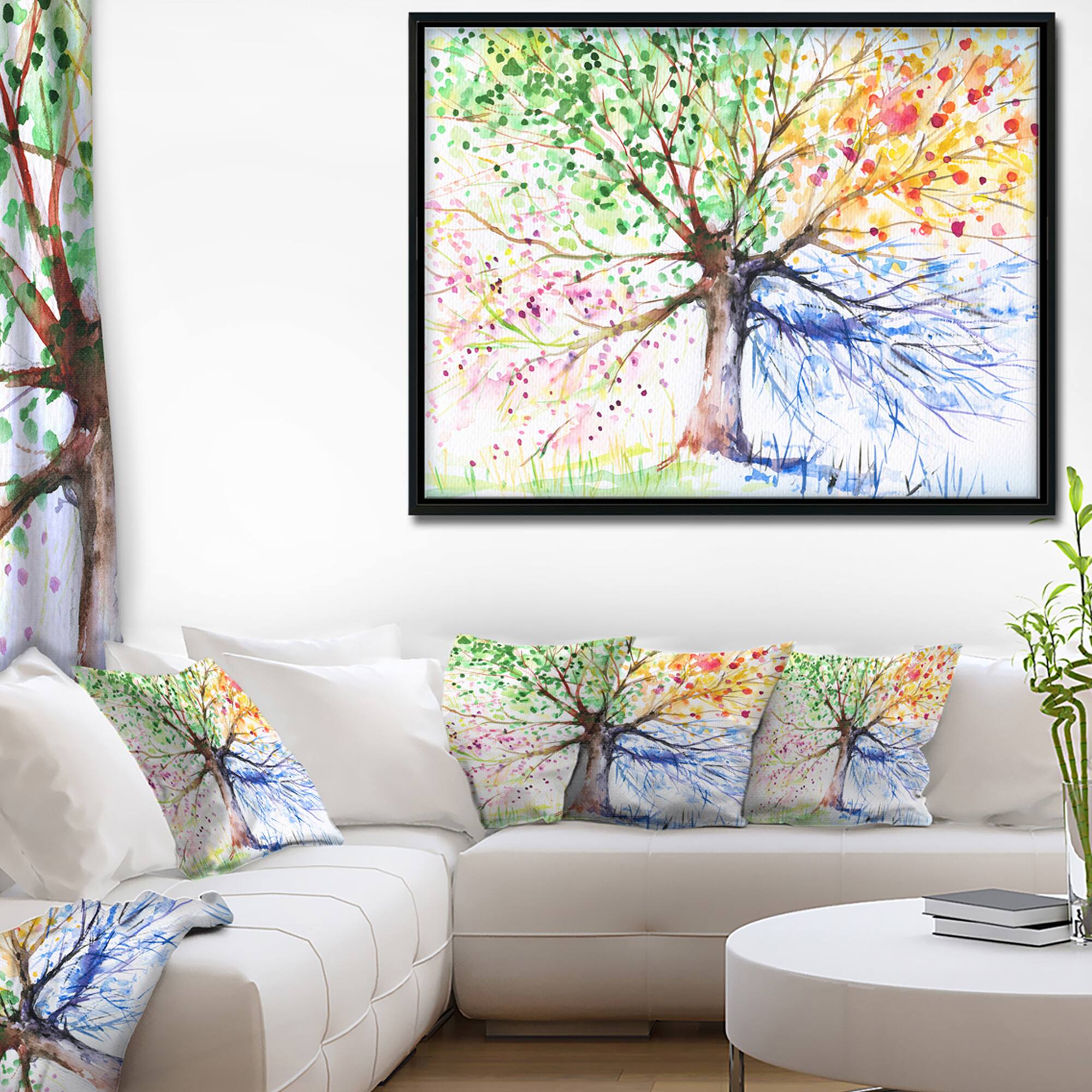 Designart - Four Seasons Tree - Floral Art Framed Canvas Print