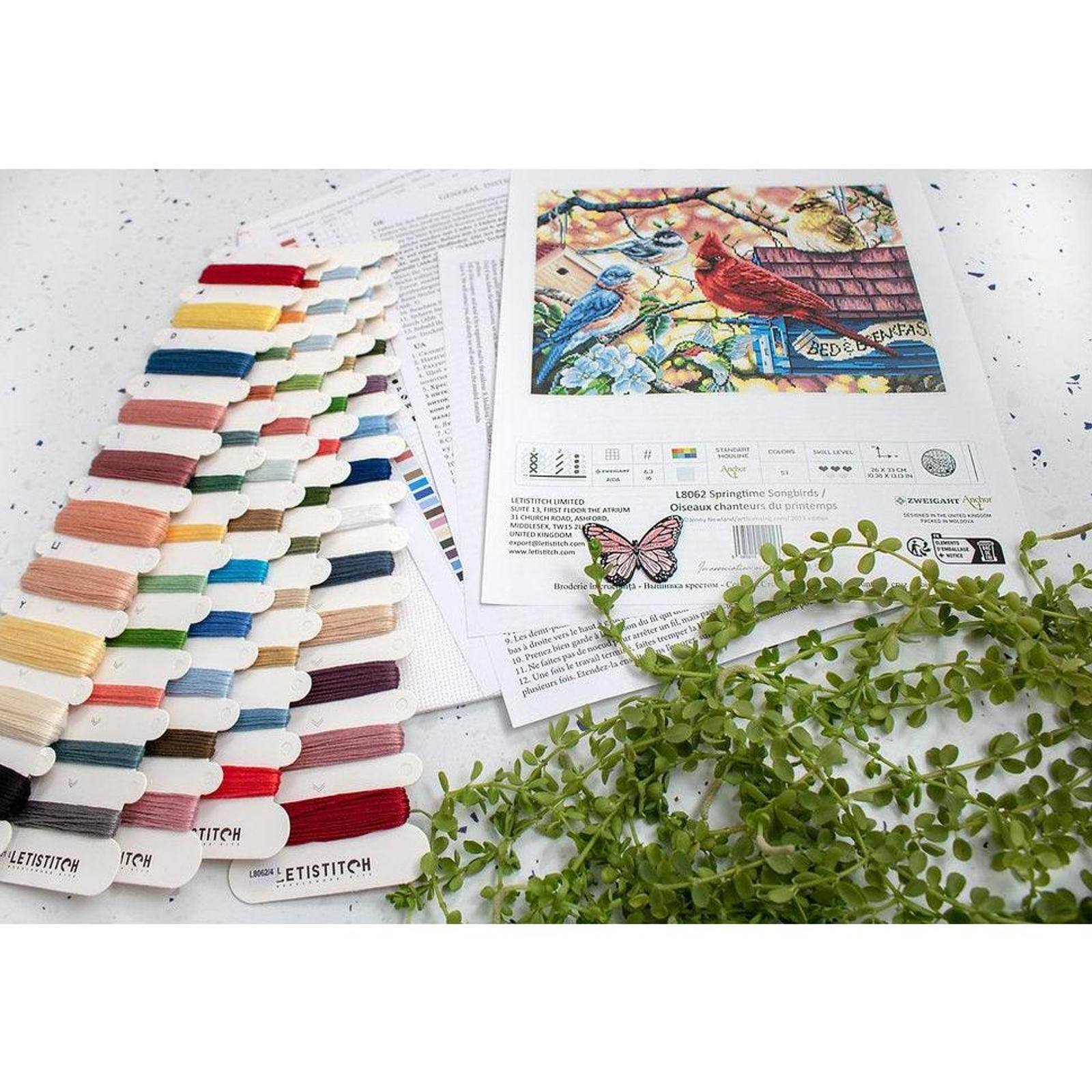 LetiStitch Springtime Songbirds Counted Cross Stitch Kit