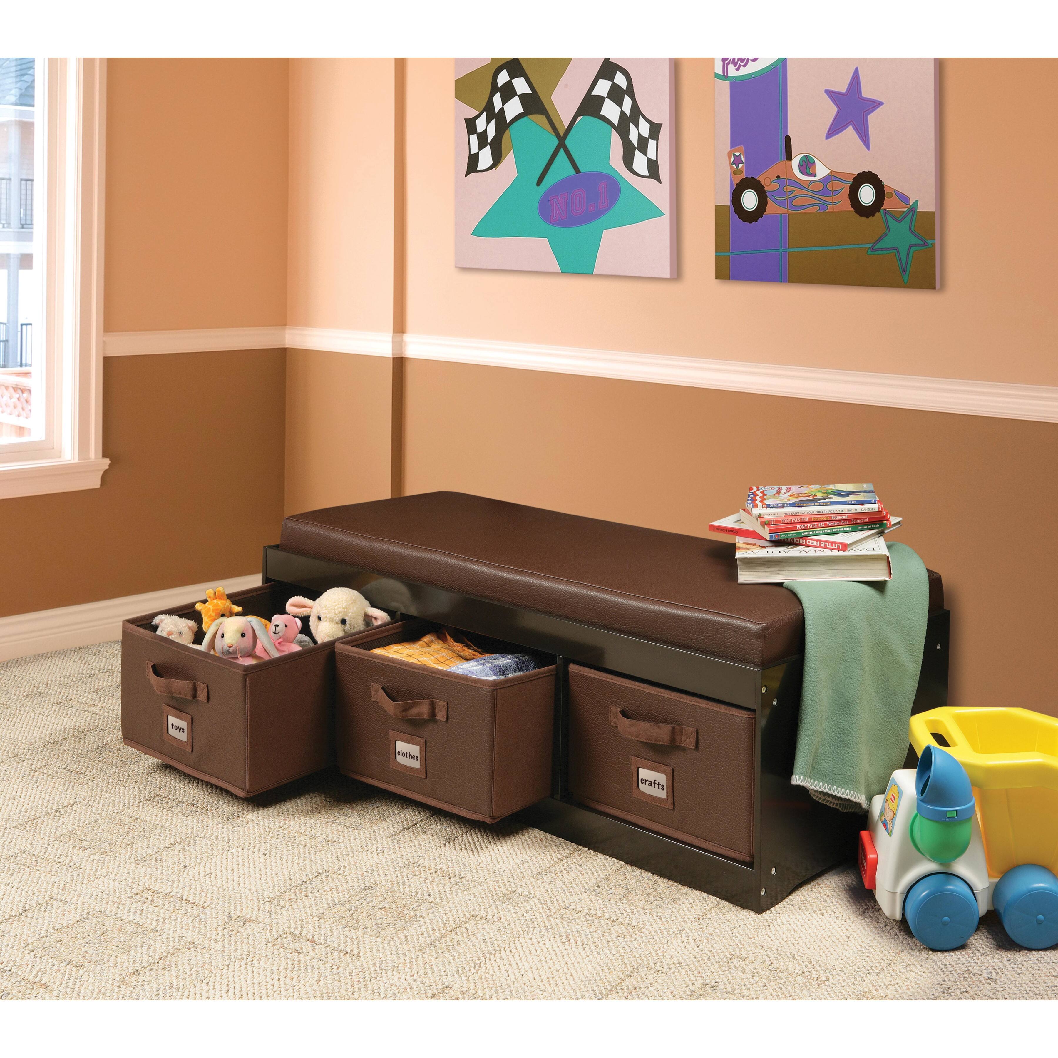 Badger Basket Kid&#x27;s Cushioned Storage Bench With Three Bins