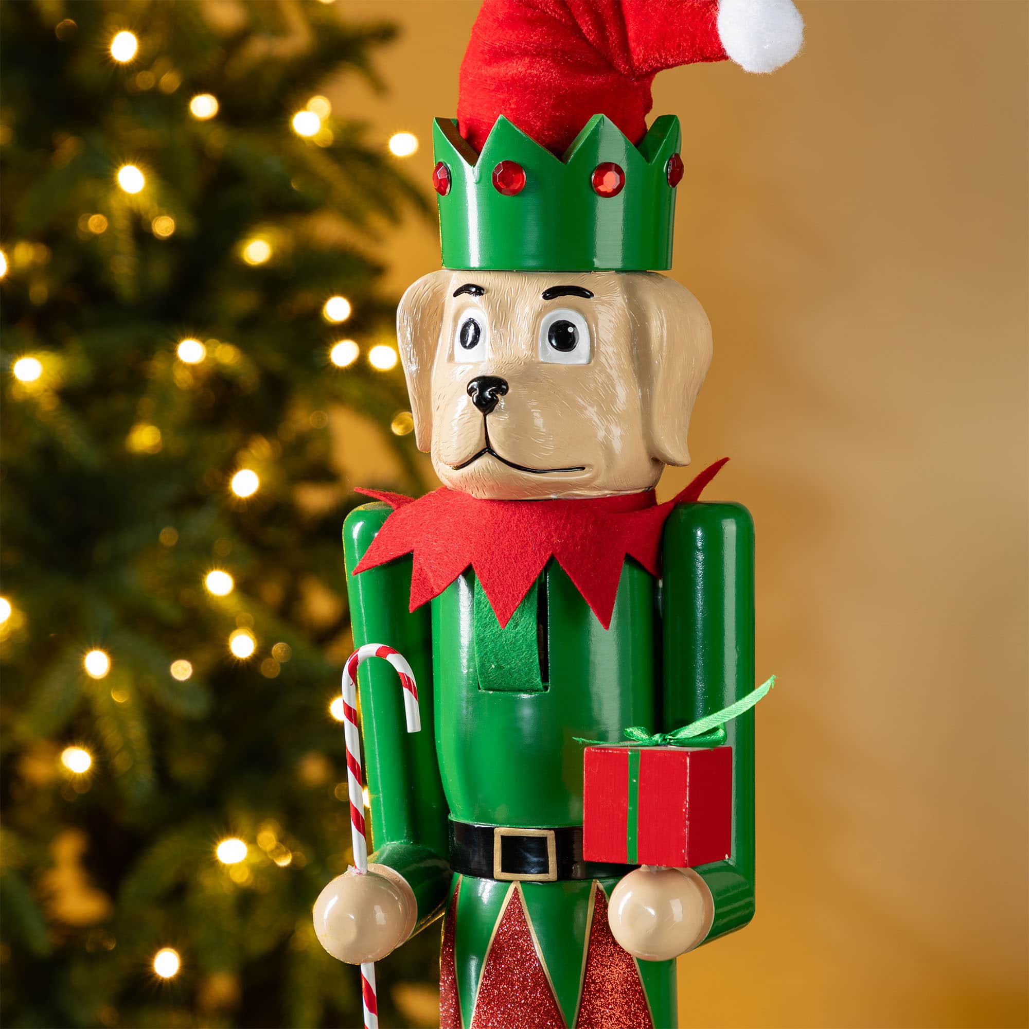 Glitzhome&#xAE; 23.5&#x22;H Wooden Christmas Elf Dog Nutcracker