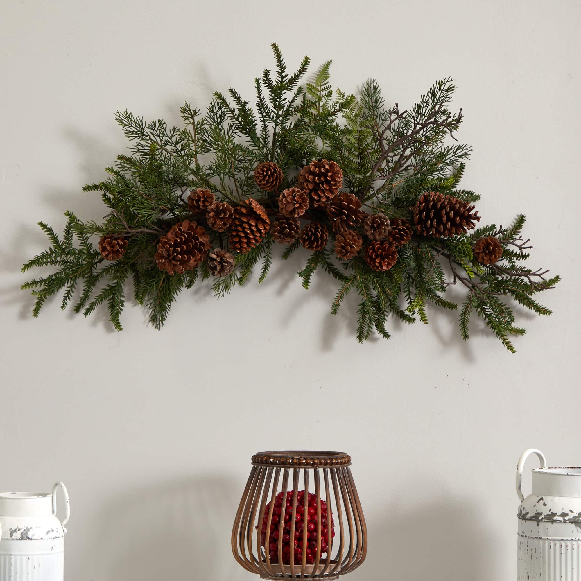 30" Green Pine & Pinecone Swag