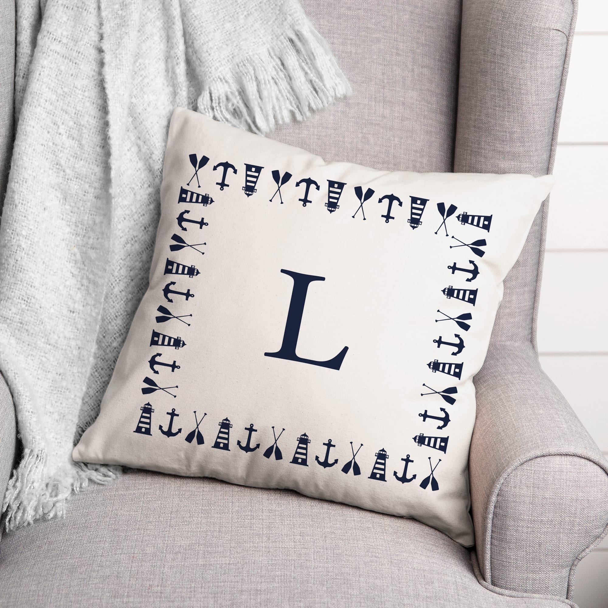 Nautical Monogram Throw Pillow