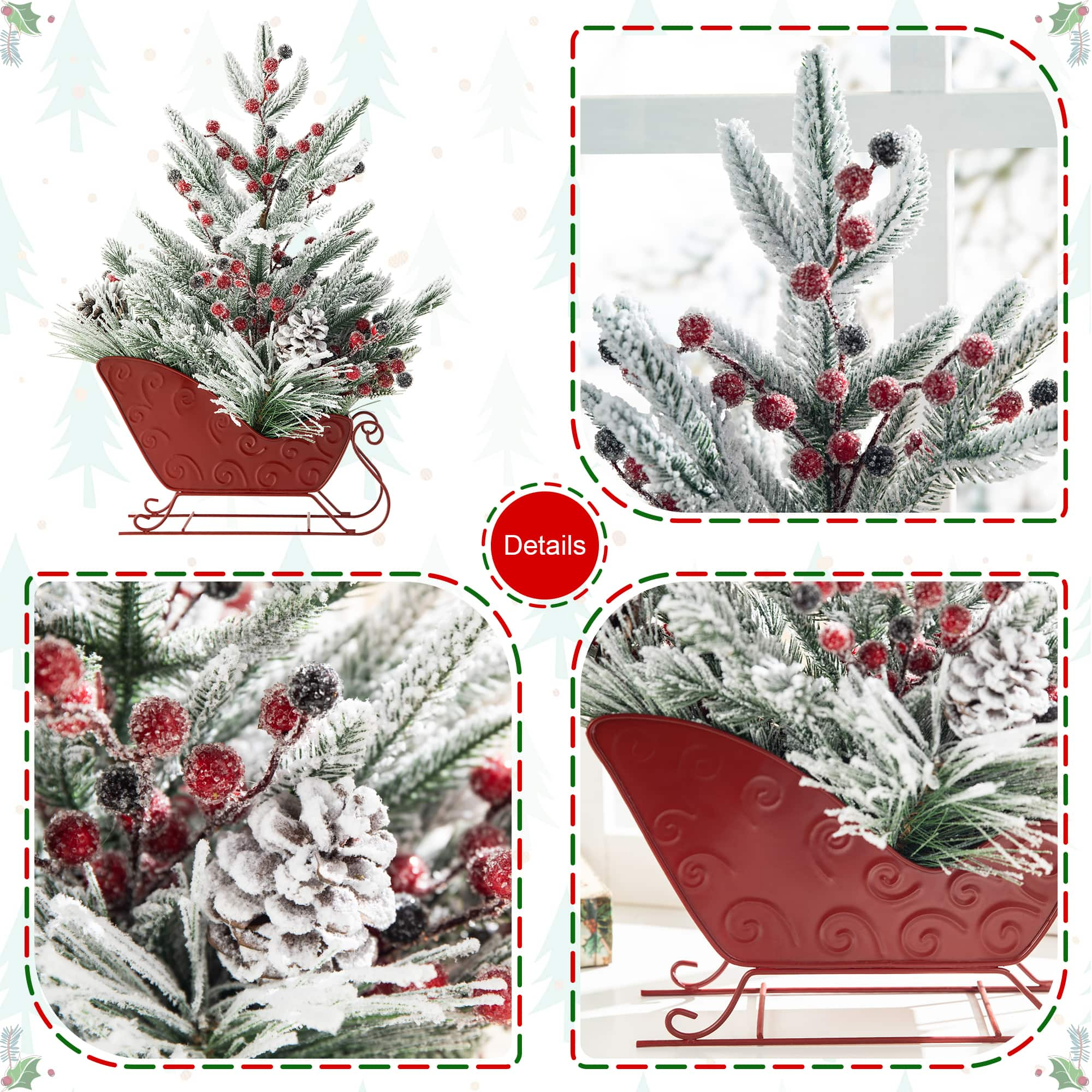 Glitzhome&#xAE; 21&#x22; Christmas Red Sleigh Frosted Floral Centerpiece