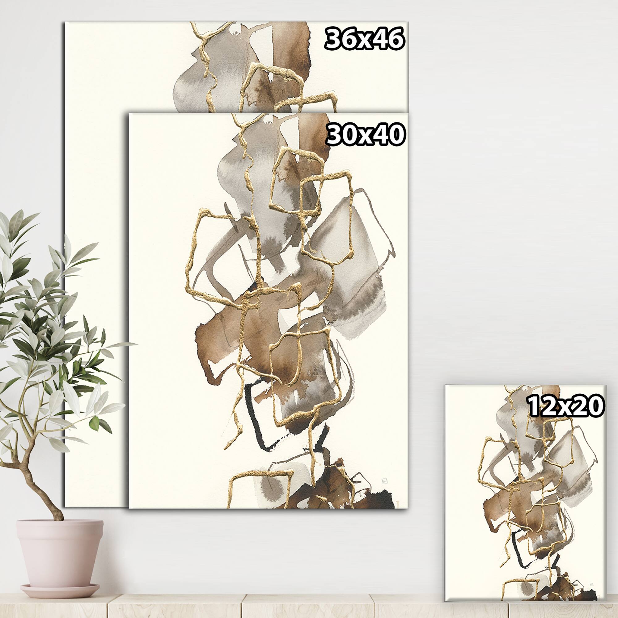 Designart - Gold Glam Squares III - Modern & Contemporary Premium Canvas Wall Art