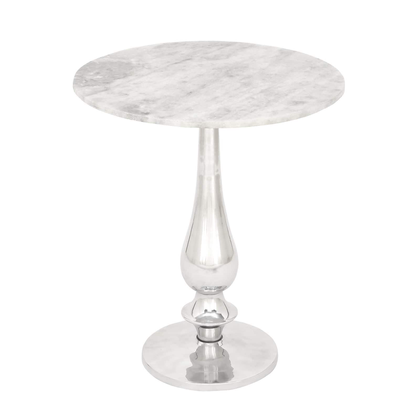 2ft. White Marble and Aluminum Traditional Accent Table