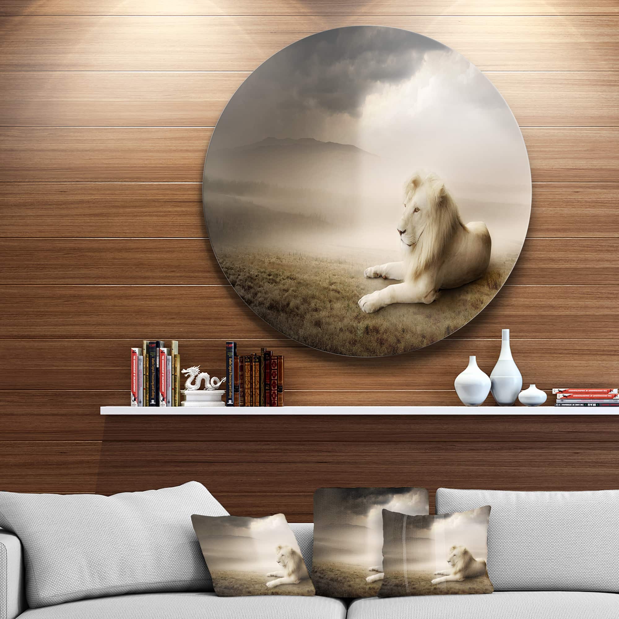 Designart - King of Animals At Sunset&#x27; Ultra Glossy Animal Oversized Metal Circle Wall Art