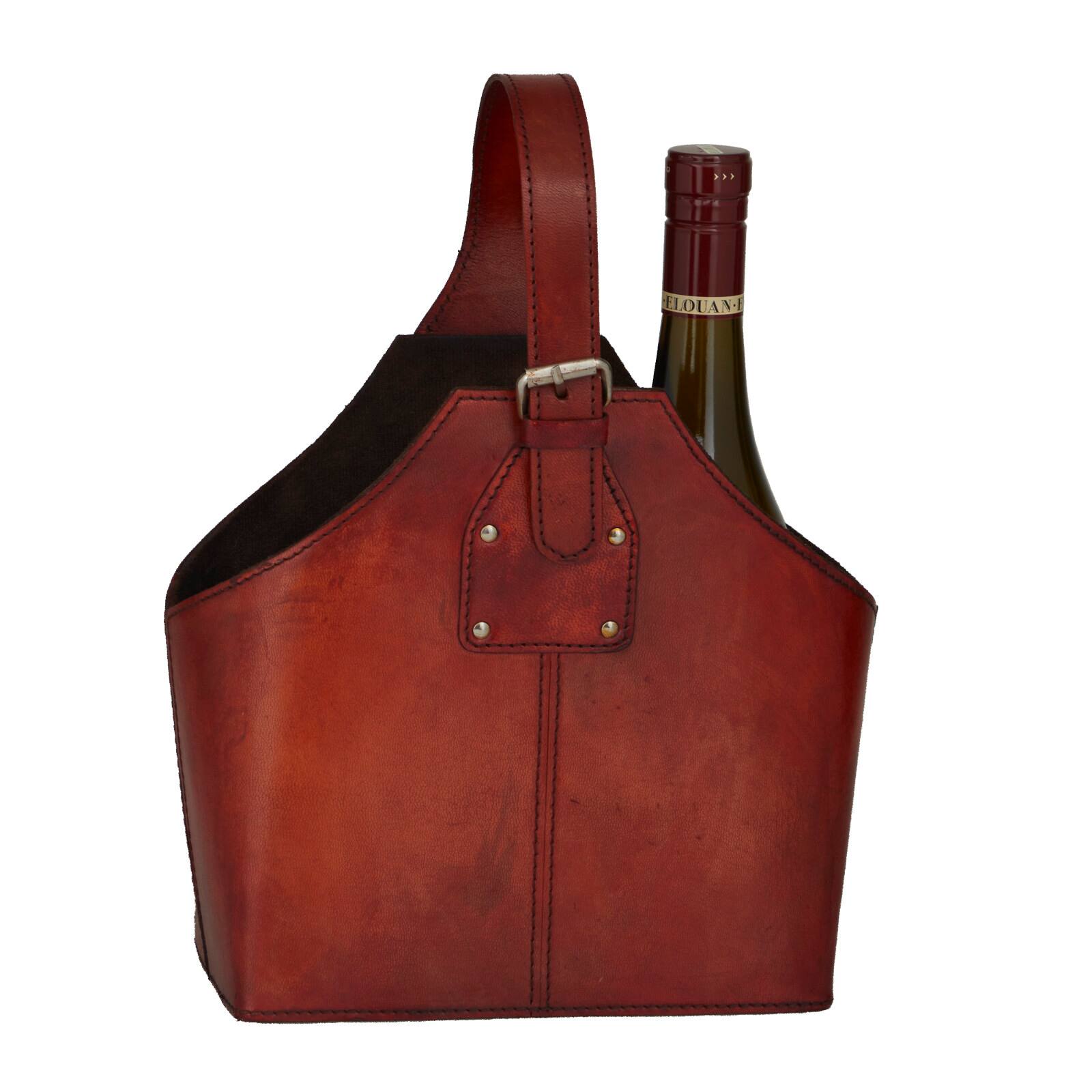 Red Leather Wine Holder with Carrying Handle