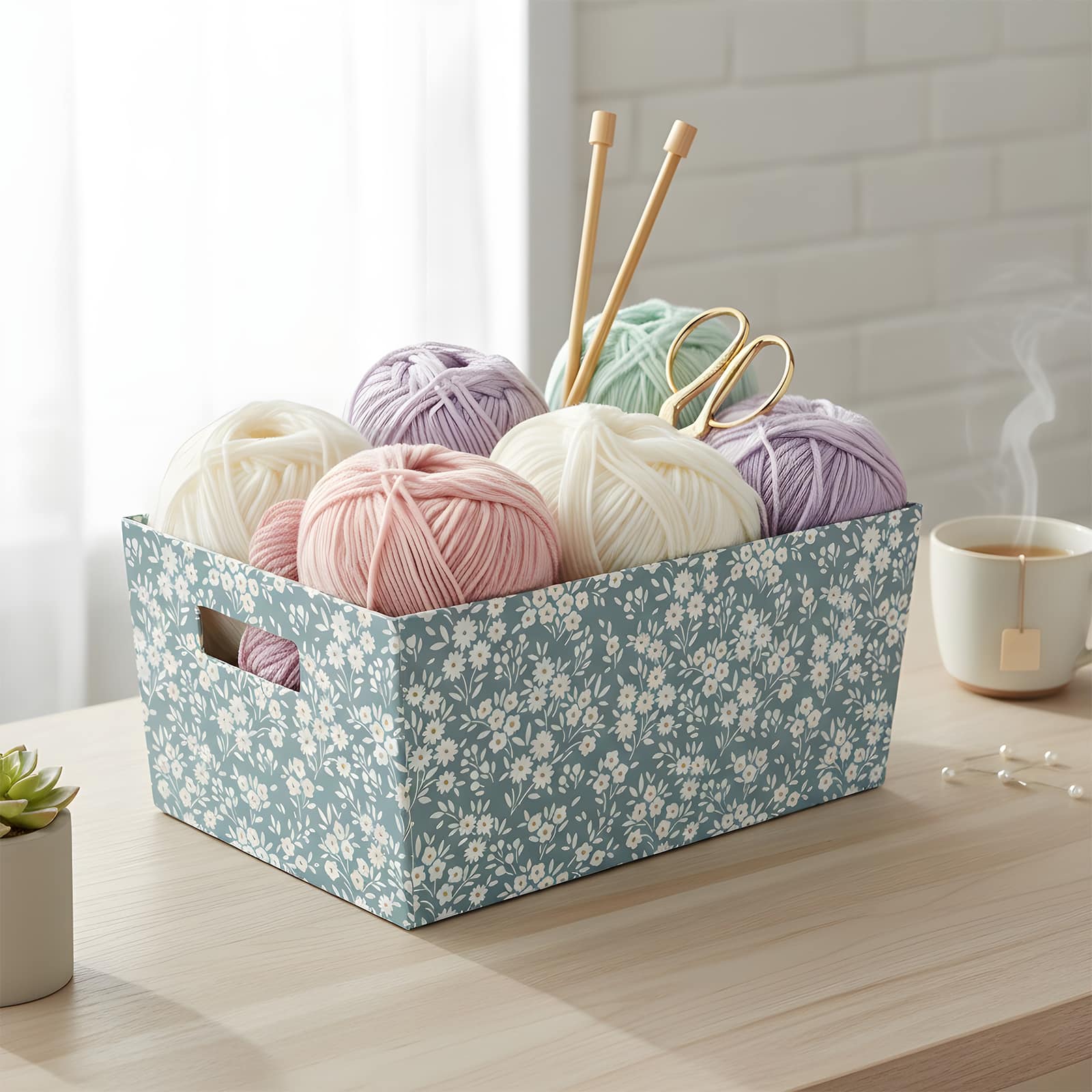 Medium Blue & White Flowers Open Handle Bin by Ashland®