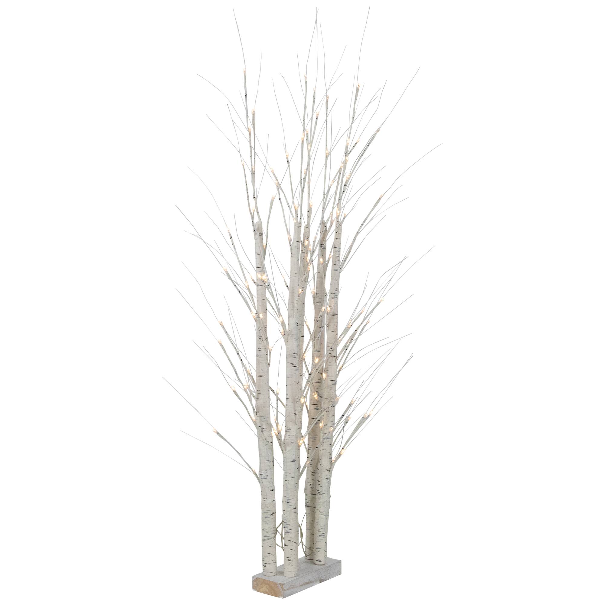 4ft. Pre-Lit White Birch Twig Tree Cluster Christmas Decoration, Warm White LED Lights