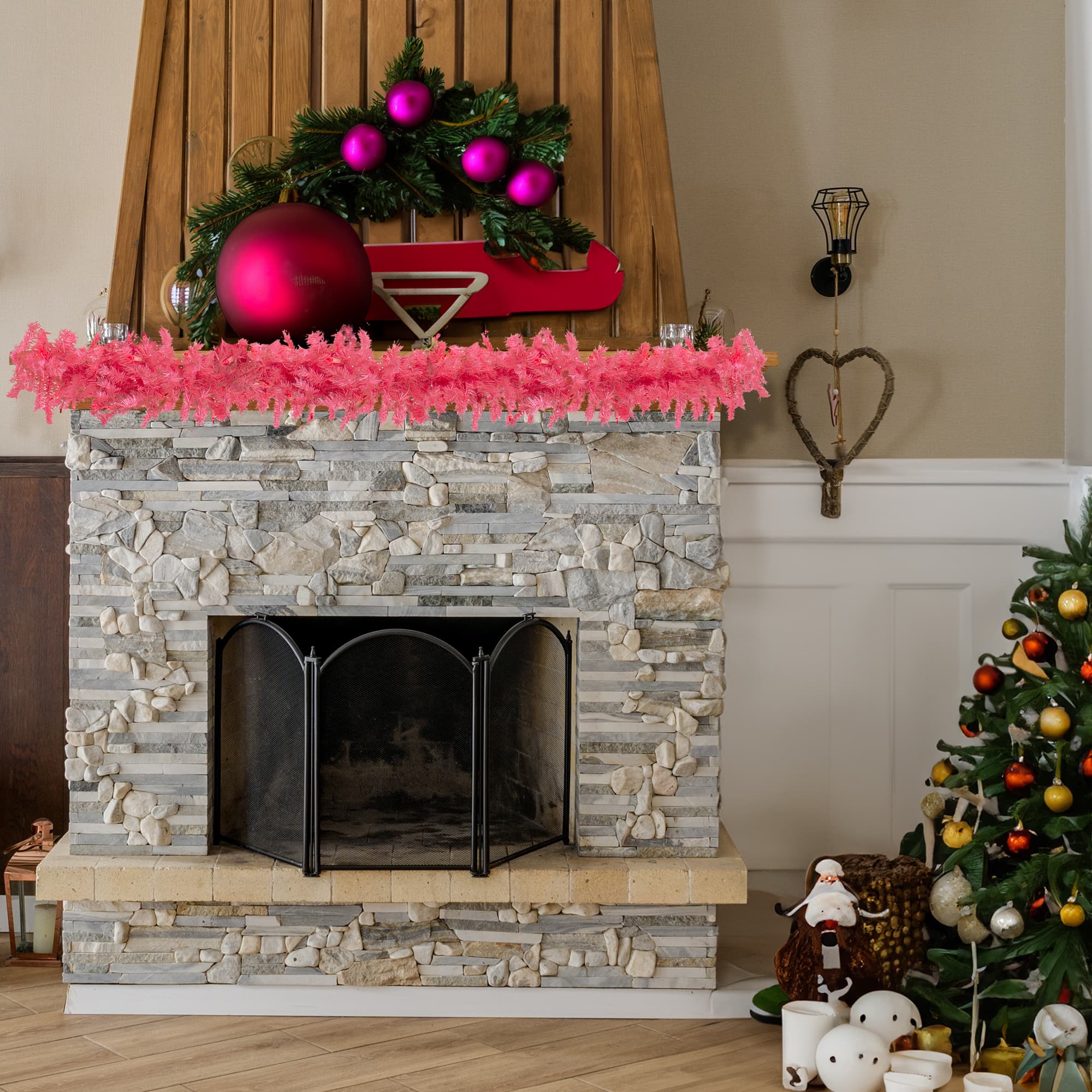 9ft. Pre-Lit Pink Spruce Christmas Garland